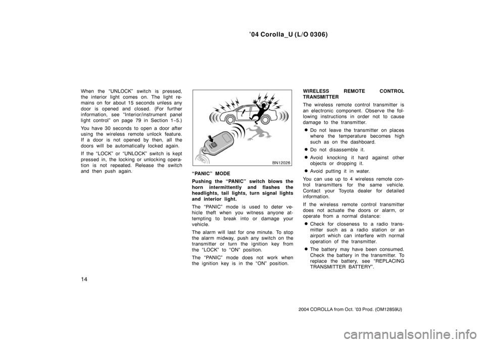 Alarm Toyota Corolla 2004 E120 9 G Owners Manual 272 Pages