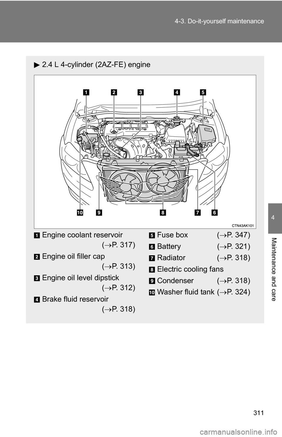 Toyota Corolla 2009 10 G Owners Manual 468 Pages Page 320 311 4 3 Do It Yourself Maintenance 4 Mainten