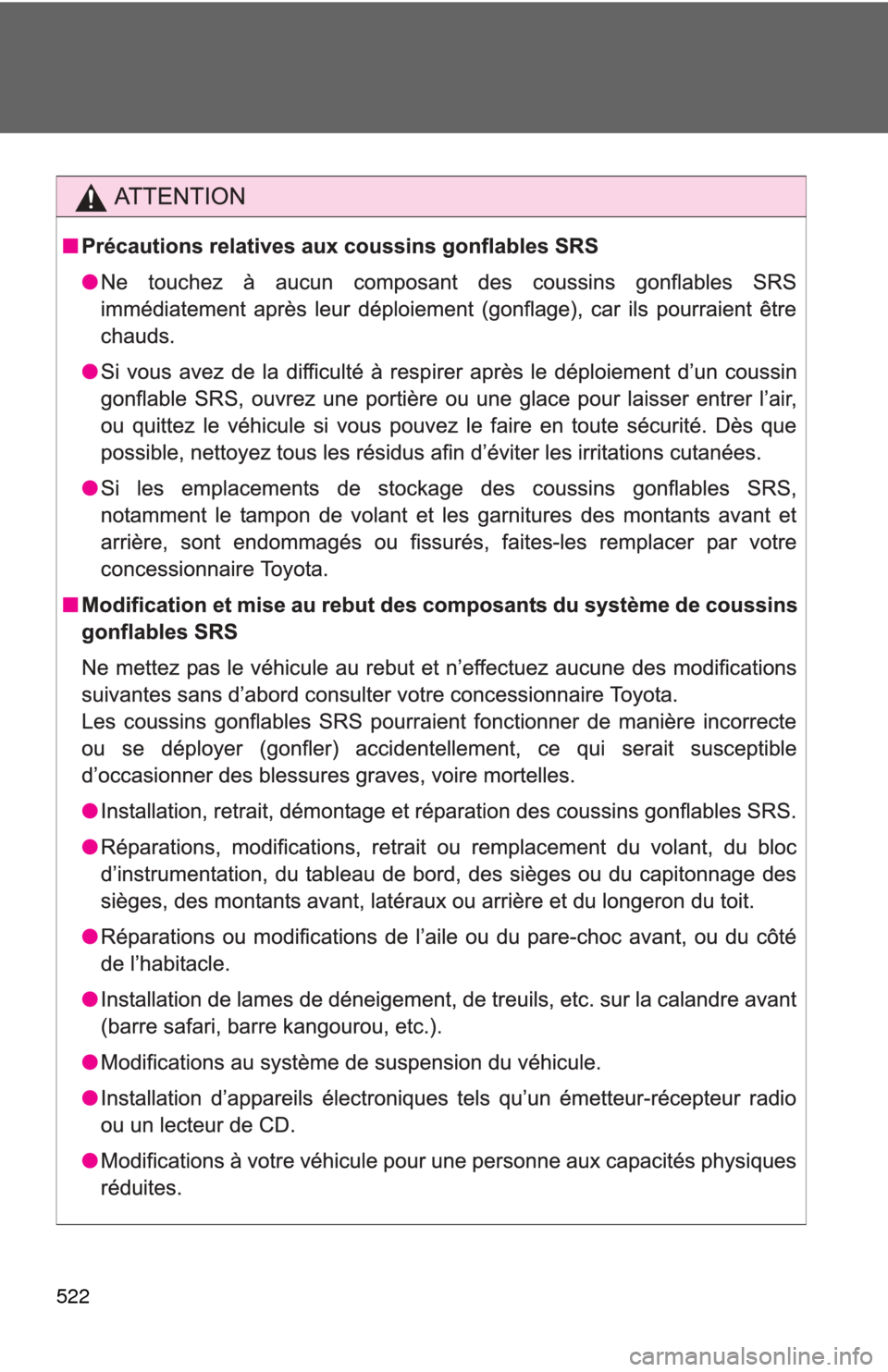 TOYOTA FJ CRUISER 2012 1.G Owners Manual 522 TOYOTA FJ CRUISER 2012 1.G Owners Manual 522