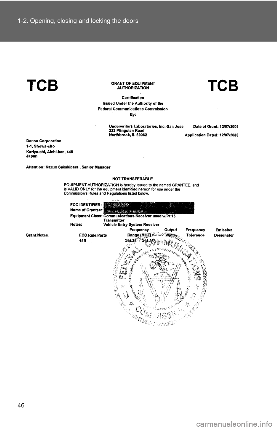 TOYOTA HIGHLANDER 2008 XU40 / 2.G Service Manual 46 1-2. Opening, closing and locking the doors 
