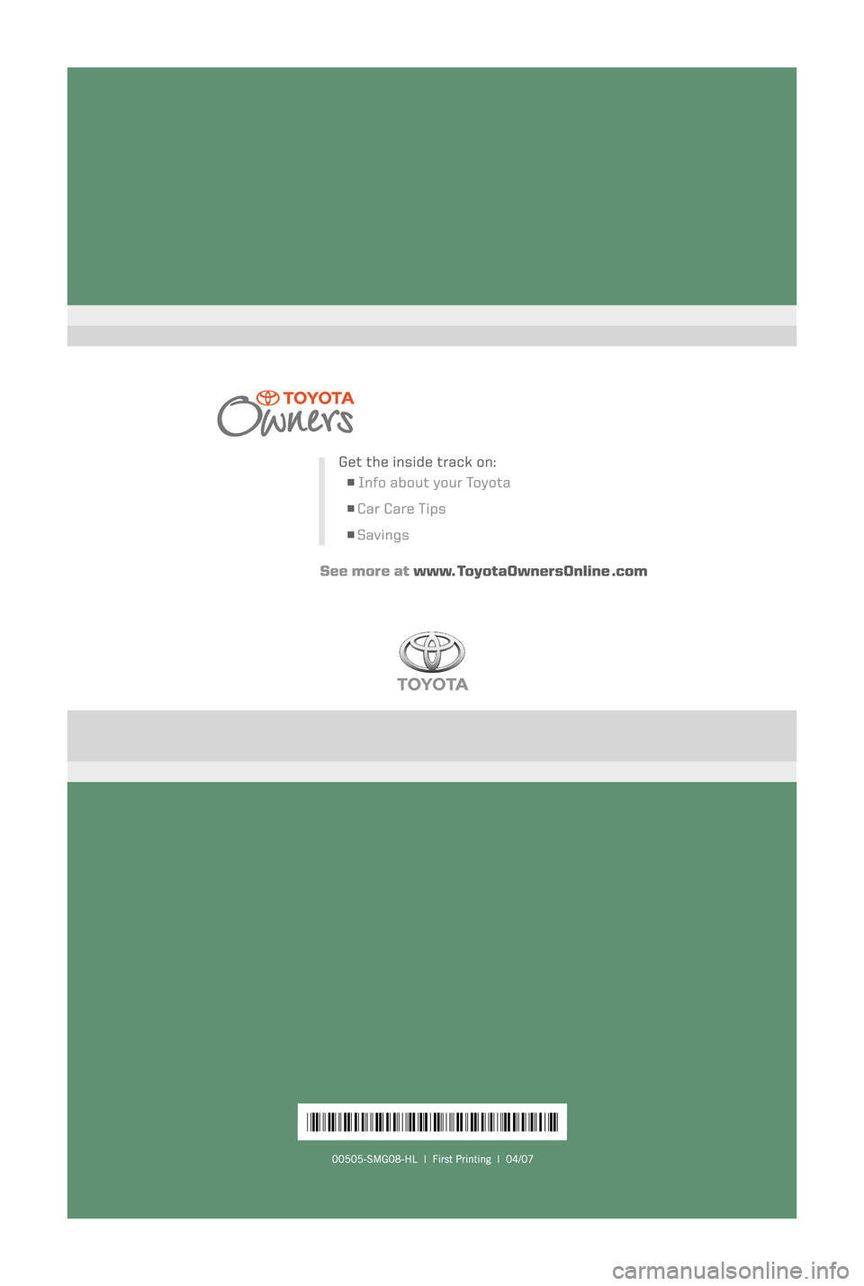 TOYOTA HIGHLANDER 2008 XU40 / 2.G Scheduled Maintenance Guide TOYOTA HIGHLANDER 2008 XU40 / 2.G Scheduled Maintenance Guide