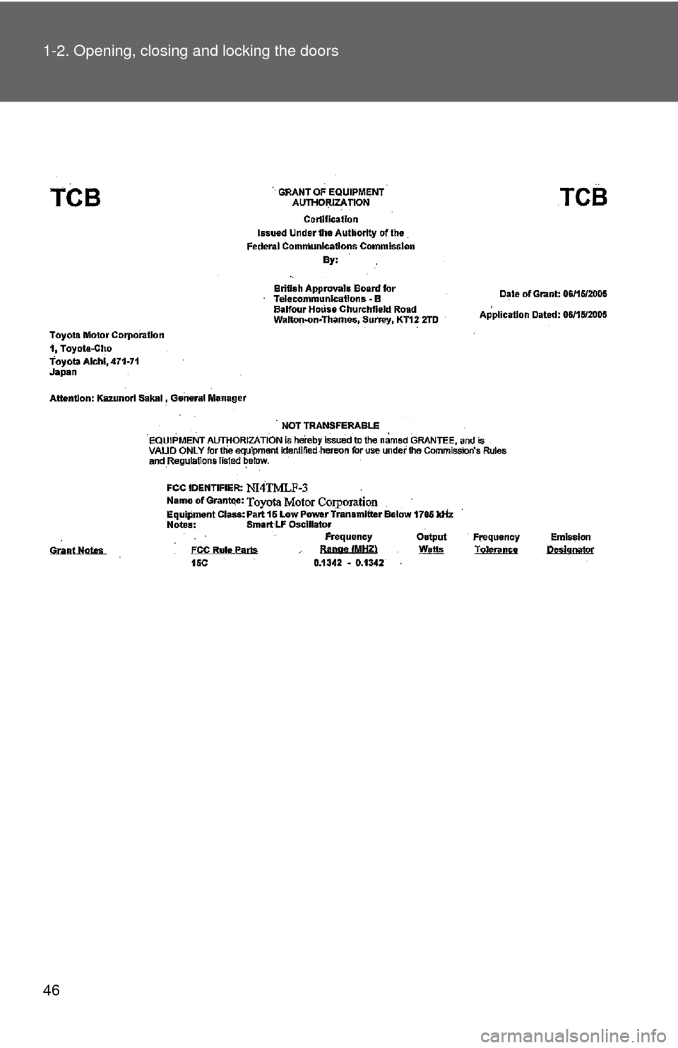 TOYOTA HIGHLANDER 2010 XU40 / 2.G Service Manual 46 1-2. Opening, closing and locking the doors 