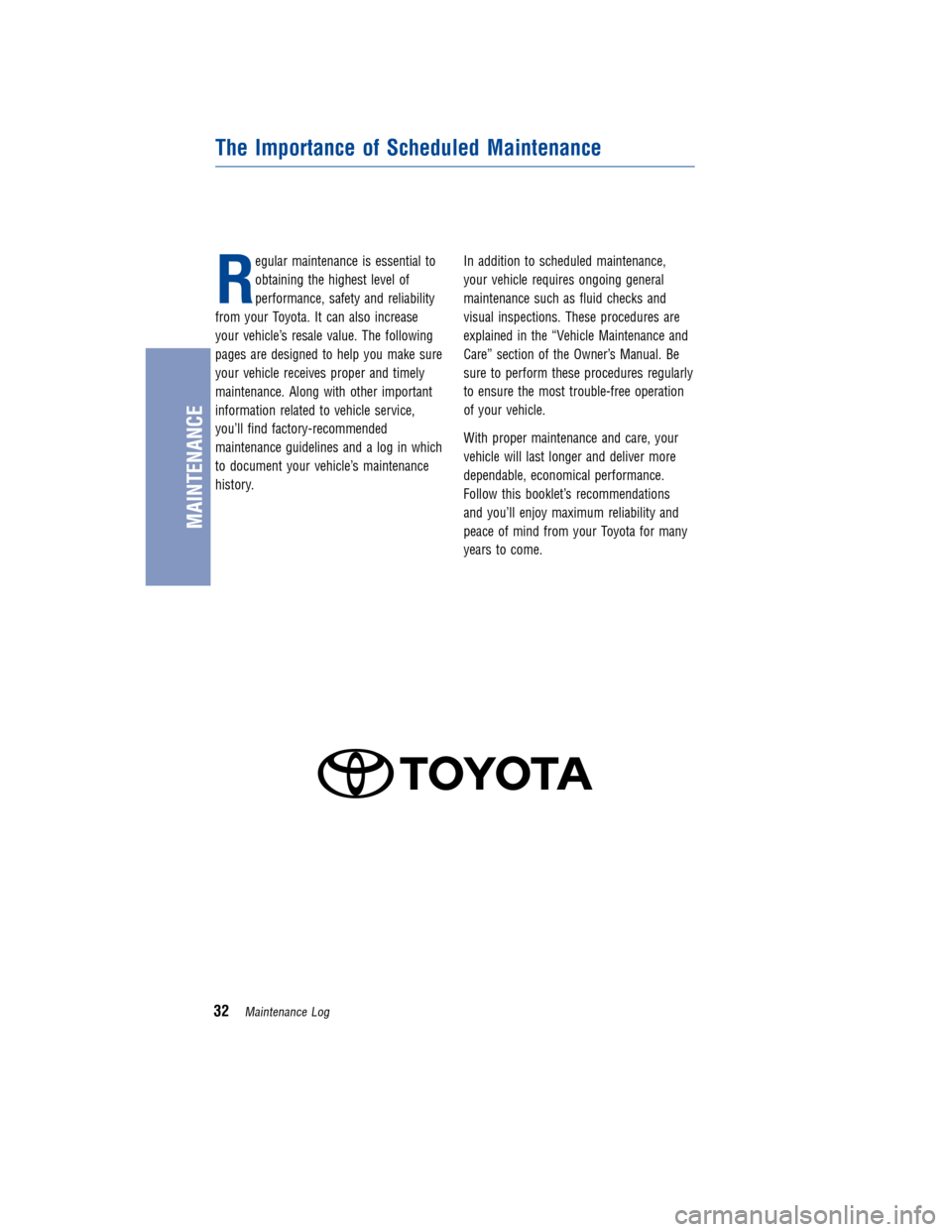 TOYOTA HIGHLANDER 2011 XU40 / 2.G Warranty And Maintenance Guide TOYOTA HIGHLANDER 2011 XU40 / 2.G Warranty And Maintenance Guide