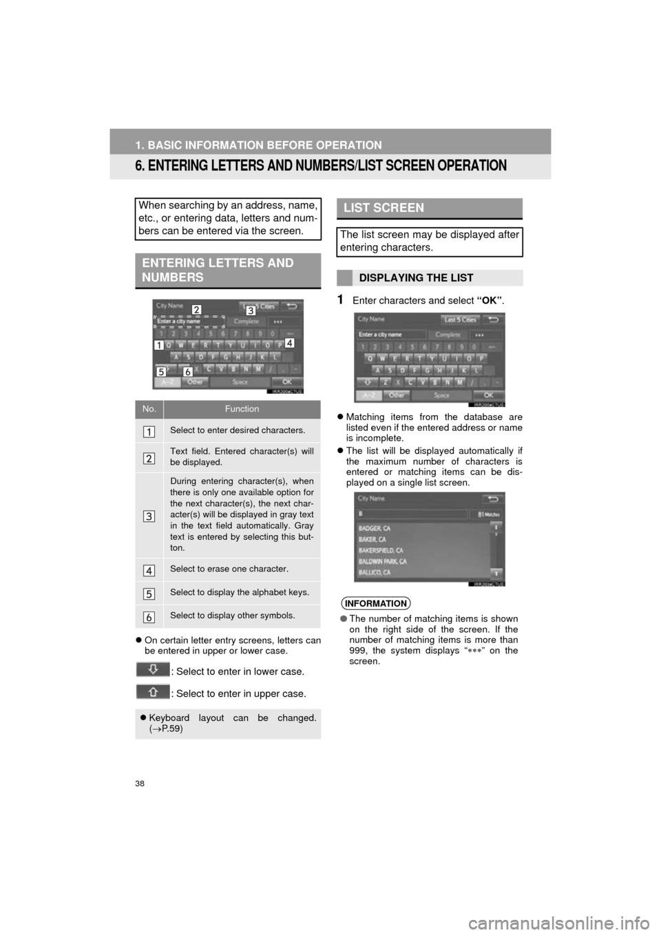 TOYOTA HIGHLANDER 2016 XU50 / 3.G Navigation Manual 38
1. BASIC INFORMATION BEFORE OPERATION
HIGHLANDER_Navi_U
6. ENTERING LETTERS AND NUMBERS/LIST SCREEN OPERATION
On certain letter entry screens, letters can
be entered in upper or lower case.
: Se TOYOTA HIGHLANDER 2016 XU50 / 3.G Navigation Manual 38
1. BASIC INFORMATION BEFORE OPERATION
HIGHLANDER_Navi_U
6. ENTERING LETTERS AND NUMBERS/LIST SCREEN OPERATION
On certain letter entry screens, letters can
be entered in upper or lower case.
: Se