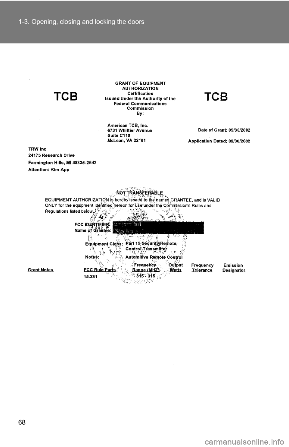 TOYOTA HIGHLANDER HYBRID 2008 XU40 / 2.G Repair Manual 68 1-3. Opening, closing and locking the doors 