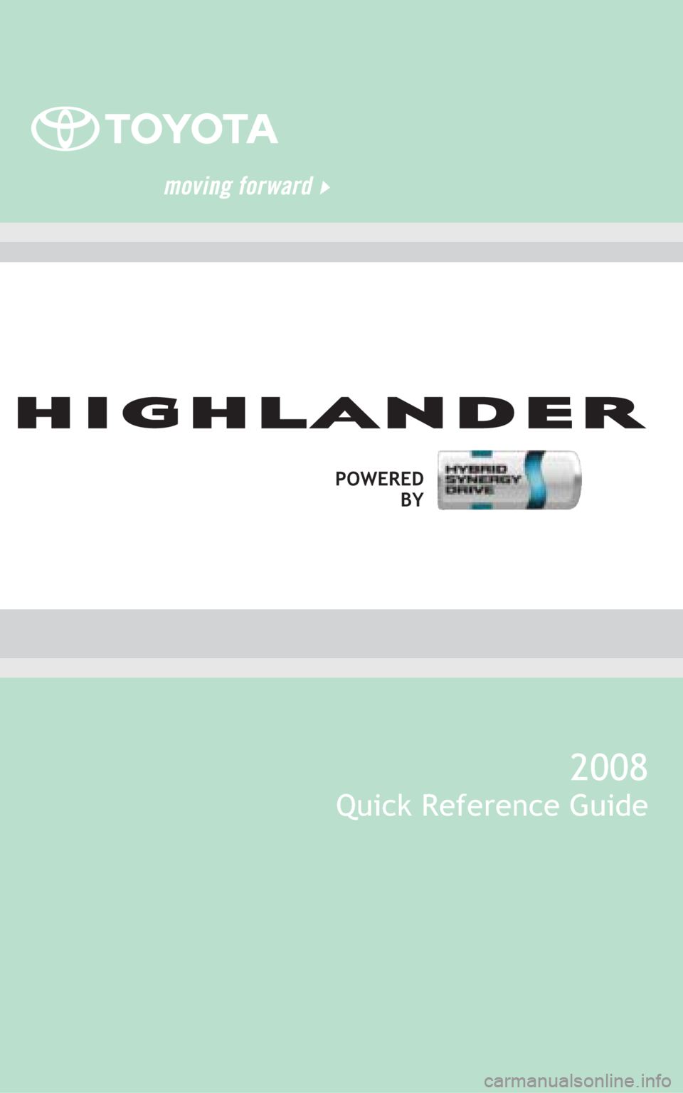 TOYOTA HIGHLANDER HYBRID 2008 XU40 / 2.G Quick Reference Guide POWERED
BY
2008 
Quick Reference Guide  
