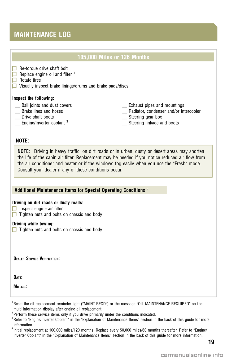 TOYOTA HIGHLANDER HYBRID 2009 XU40 / 2.G Warranty And Maintenance Guide 