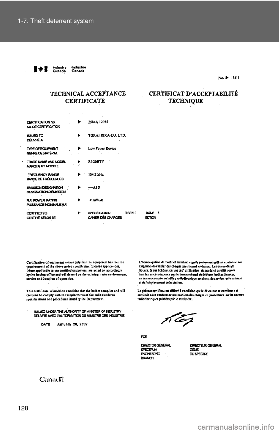 TOYOTA HIGHLANDER HYBRID 2010 XU40 / 2.G Owners Manual 128 1-7. Theft deterrent system 
