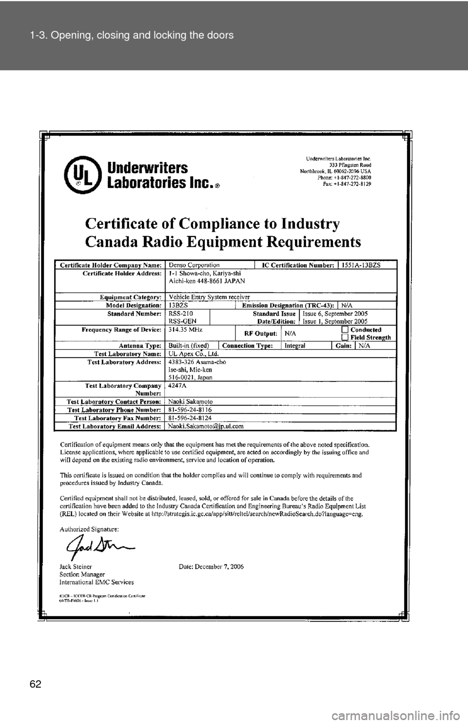 TOYOTA HIGHLANDER HYBRID 2010 XU40 / 2.G Repair Manual 62 1-3. Opening, closing and locking the doors 