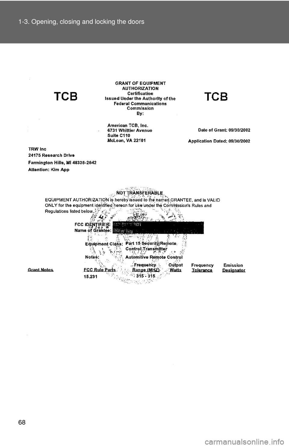 TOYOTA HIGHLANDER HYBRID 2010 XU40 / 2.G Repair Manual 68 1-3. Opening, closing and locking the doors 