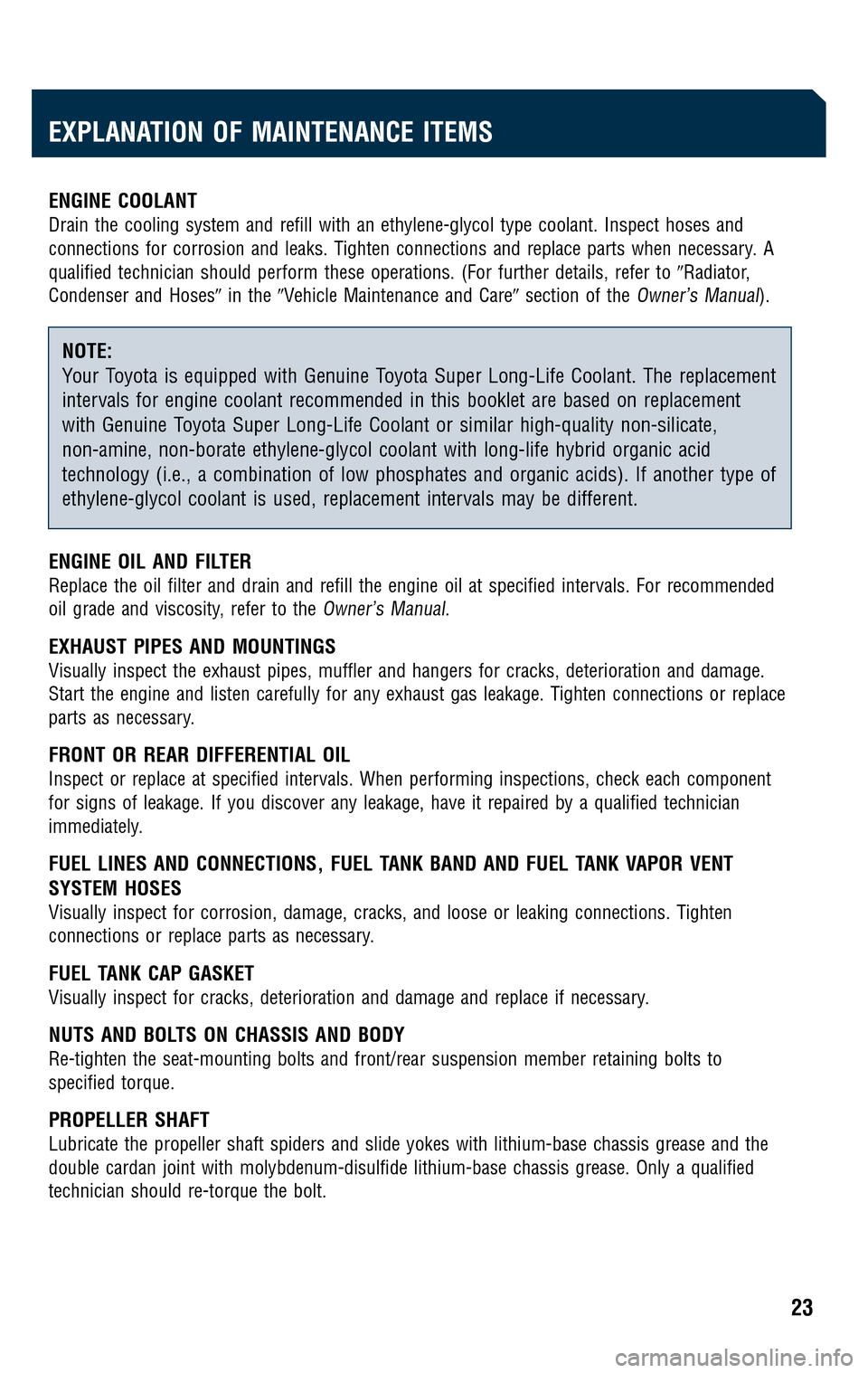 TOYOTA LAND CRUISER 2009 J200 Scheduled Maintenance Guide 