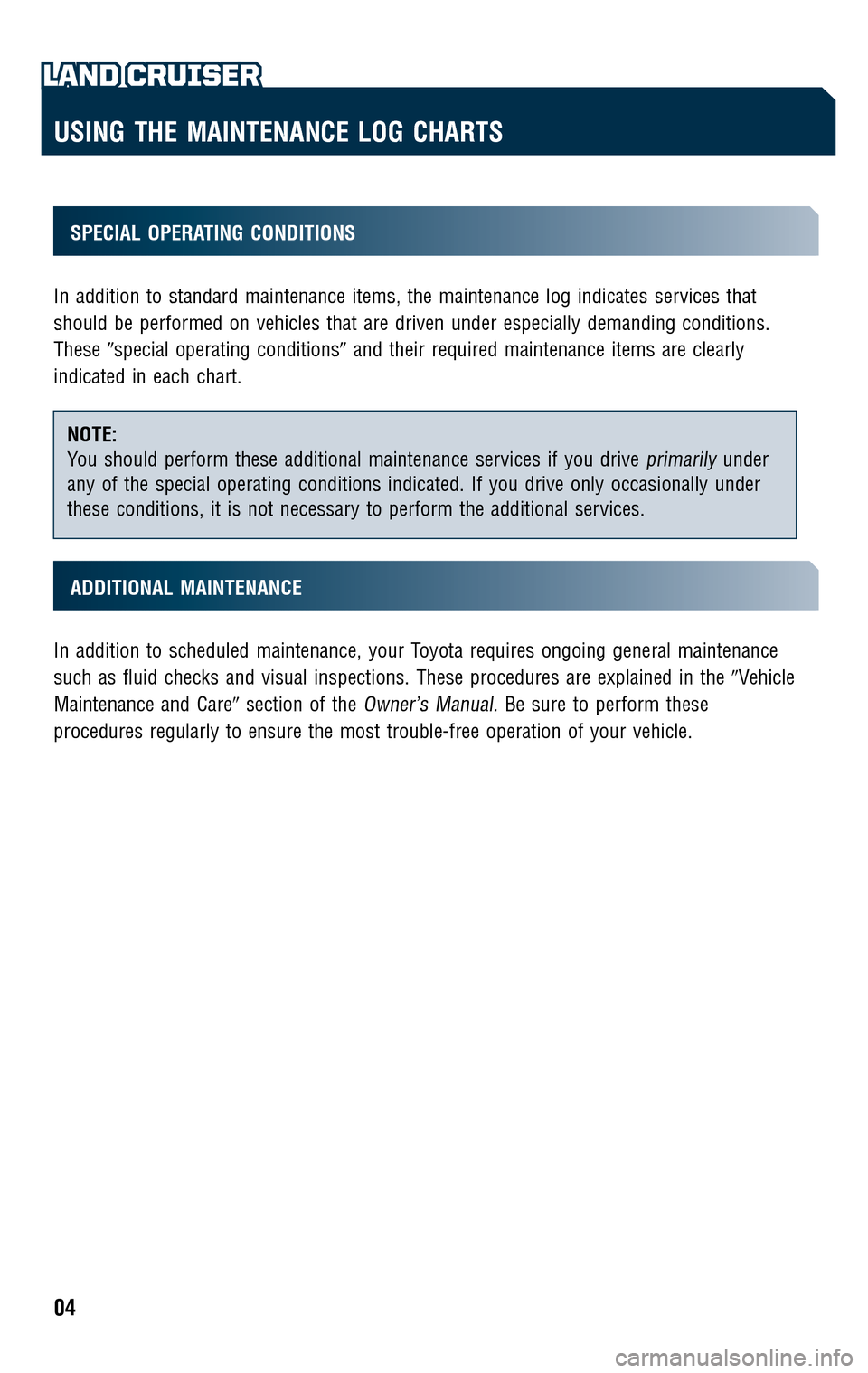 TOYOTA LAND CRUISER 2009 J200 Scheduled Maintenance Guide 