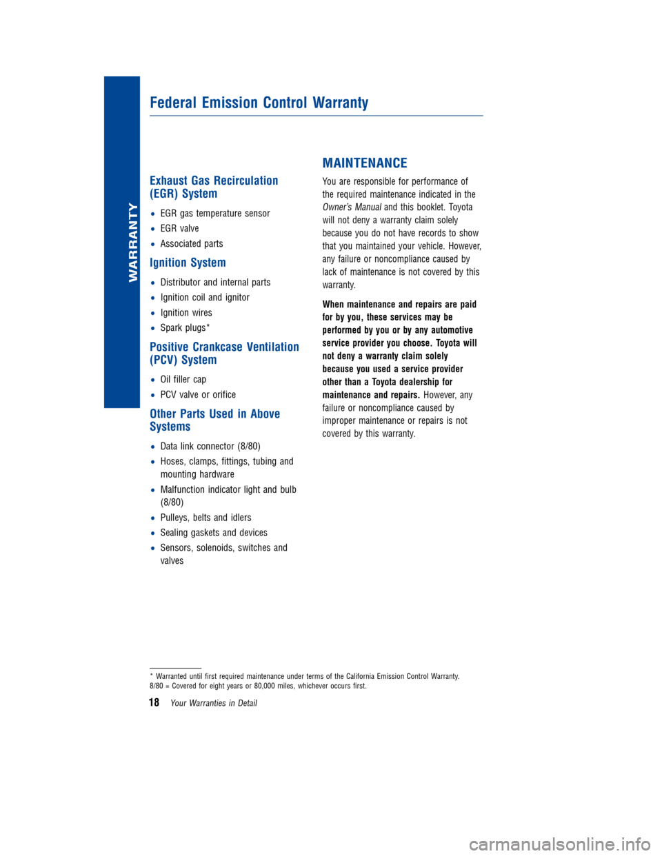 TOYOTA LAND CRUISER 2011 J200 Warranty And Maintenance Guide JOBNAME: 317281-2011-lnd-toyw PAGE: 18 SESS: 2 OUTPUT: Wed Jul 14 16:29:26 2010
/tweddle/toyota/sched-maint/317281-en-lnd/wg
ExhaustGasRecirculation
(EGR) System
•EGR gas temperature sensor
• EGR 