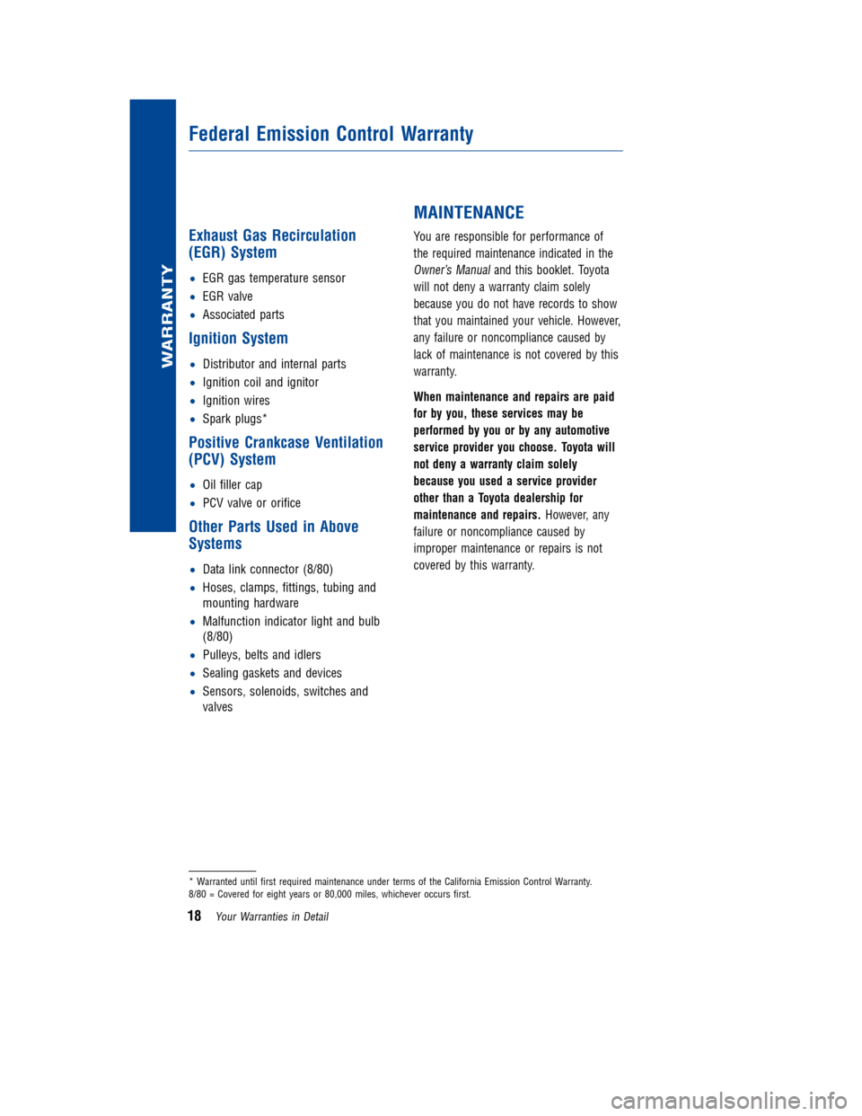 TOYOTA LAND CRUISER 2013 J200 Warranty And Maintenance Guide JOBNAME: 1131592-2013-lnd-toy PAGE: 18 SESS: 2 OUTPUT: Wed Jan 4 09:27:40 2012
/tweddle/toyota/sched-maint/1131592-en-lnd/wg
Exhaust Gas Recirculation
(EGR) System
•EGR gas temperature sensor
• EG TOYOTA LAND CRUISER 2013 J200 Warranty And Maintenance Guide JOBNAME: 1131592-2013-lnd-toy PAGE: 18 SESS: 2 OUTPUT: Wed Jan 4 09:27:40 2012
/tweddle/toyota/sched-maint/1131592-en-lnd/wg
Exhaust Gas Recirculation
(EGR) System
•EGR gas temperature sensor
• EG