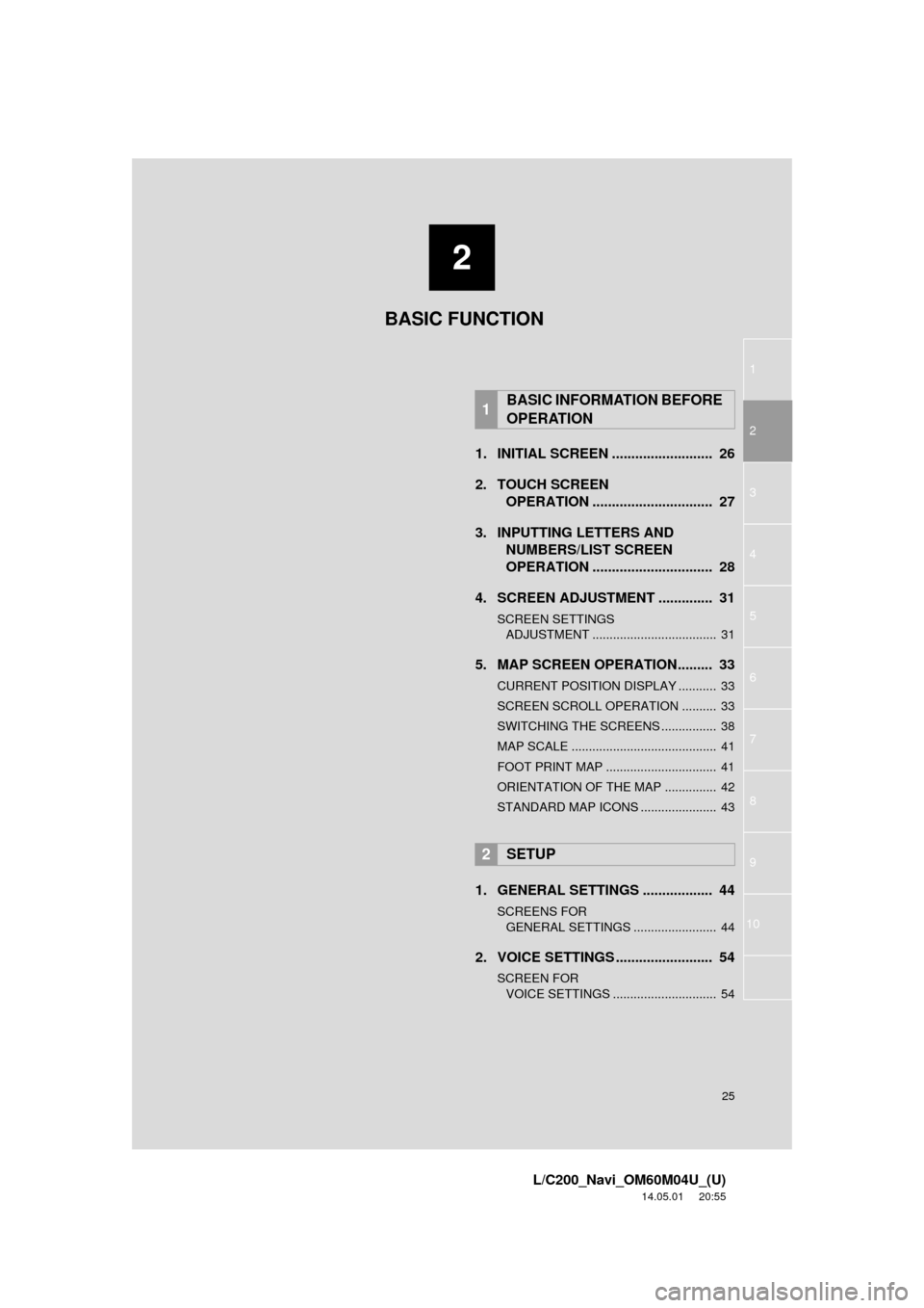 TOYOTA LAND CRUISER 2015 J200 Navigation Manual 1
2
3
4
5
6
7
8
2
25
L/C200_Navi_OM60M04U_(U)
14.05.01 20:55
9
10
1. INITIAL SCREEN .......................... 26
2. TOUCH SCREEN OPERATION ............................... 27
3. INPUTTING LETTER TOYOTA LAND CRUISER 2015 J200 Navigation Manual 1
2
3
4
5
6
7
8
2
25
L/C200_Navi_OM60M04U_(U)
14.05.01 20:55
9
10
1. INITIAL SCREEN .......................... 26
2. TOUCH SCREEN OPERATION ............................... 27
3. INPUTTING LETTER