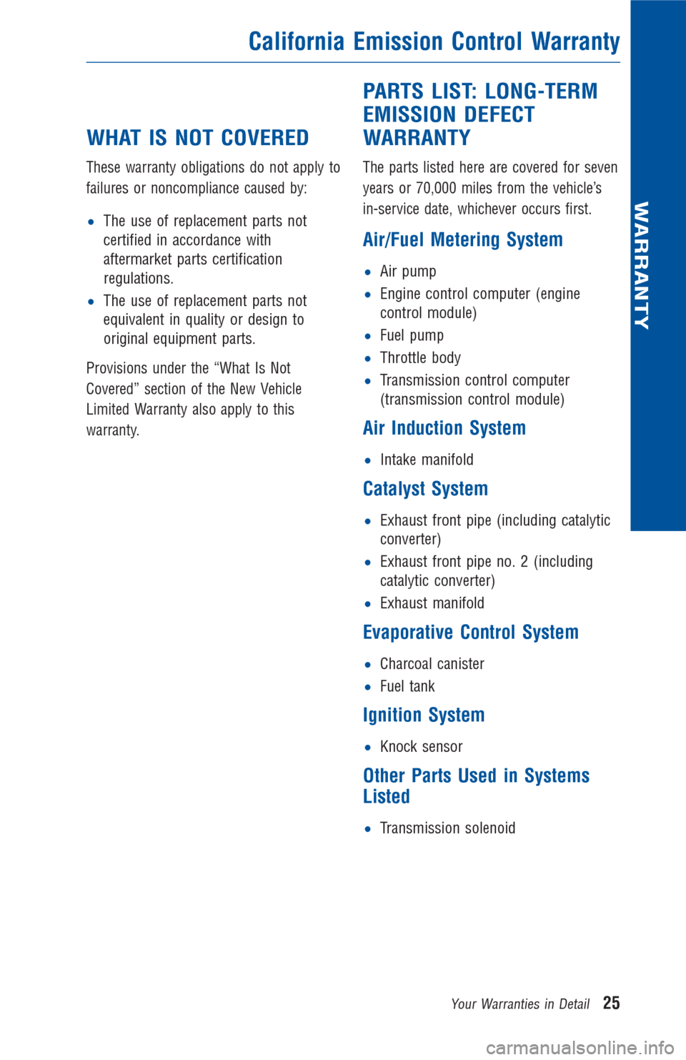 TOYOTA LAND CRUISER 2016 J200 Warranty And Maintenance Guide WHAT IS NOT COVERED
These warranty obligations do not apply to
failures or noncompliance caused by:
•The use of replacement parts not
certified in accordance with
aftermarket parts certification
reg TOYOTA LAND CRUISER 2016 J200 Warranty And Maintenance Guide WHAT IS NOT COVERED
These warranty obligations do not apply to
failures or noncompliance caused by:
•The use of replacement parts not
certified in accordance with
aftermarket parts certification
reg