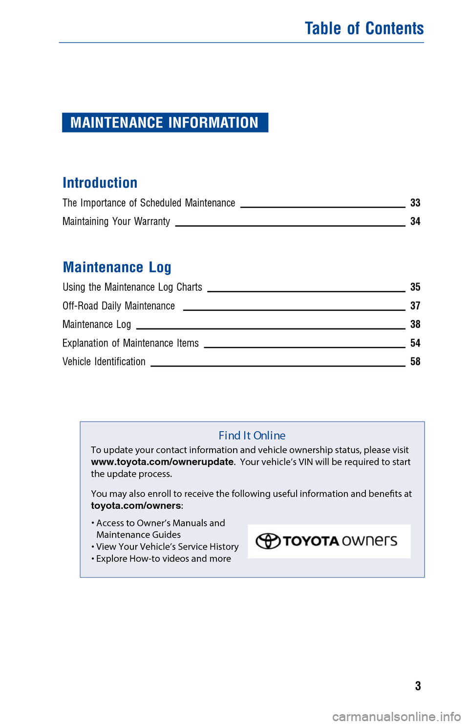 TOYOTA LAND CRUISER 2017 J200 Warranty And Maintenance Guide JOBNAME: 2372854-en-2017_LAND PAGE: 3 SESS: 4 OUTPUT: Fri Jul 22 13:47:45 2016
/InfoShareAuthorCODA/InfoShareAuthorCODA/TS_Warr_Maint/2372854-en-2017_L\
AND_CRUISER.00505-17WMG-LC_/TS_Warr_Maint_v1
MA