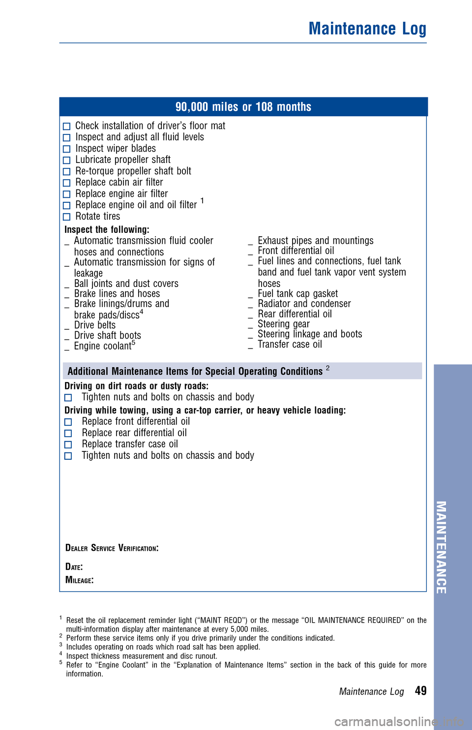 TOYOTA LAND CRUISER 2017 J200 Warranty And Maintenance Guide JOBNAME: 2372854-en-2017_LAND PAGE: 49 SESS: 4 OUTPUT: Fri Jul 22 13:47:45 2016
/InfoShareAuthorCODA/InfoShareAuthorCODA/TS_Warr_Maint/2372854-en-2017_L\
AND_CRUISER.00505-17WMG-LC_/TS_Warr_Maint_v1
9