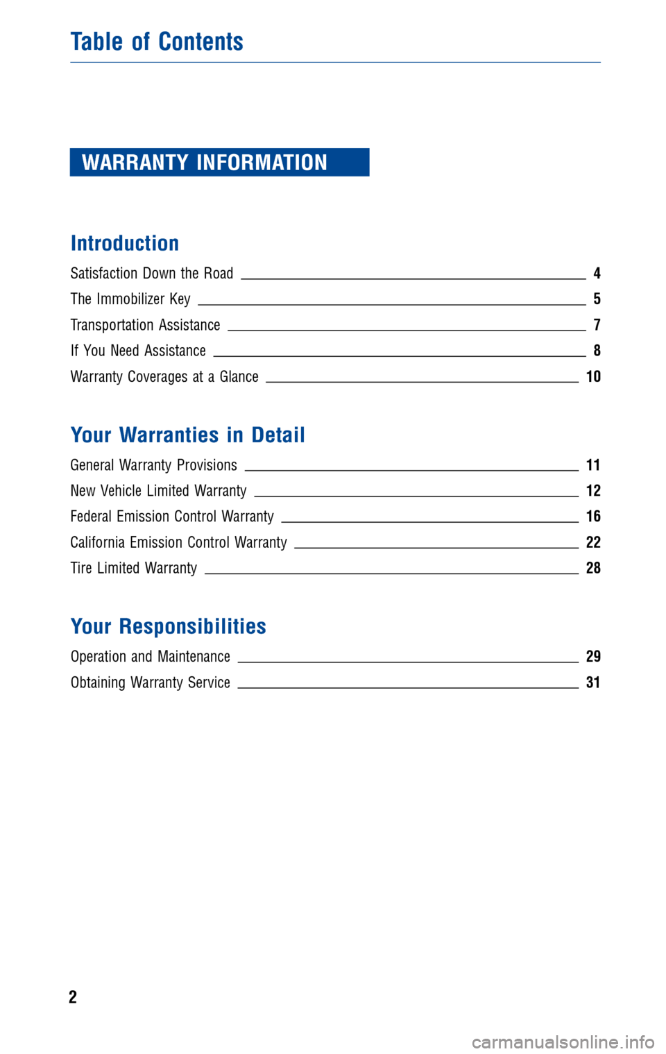 TOYOTA MATRIX 2010 E140 / 2.G Warranty And Maintenance Guide 