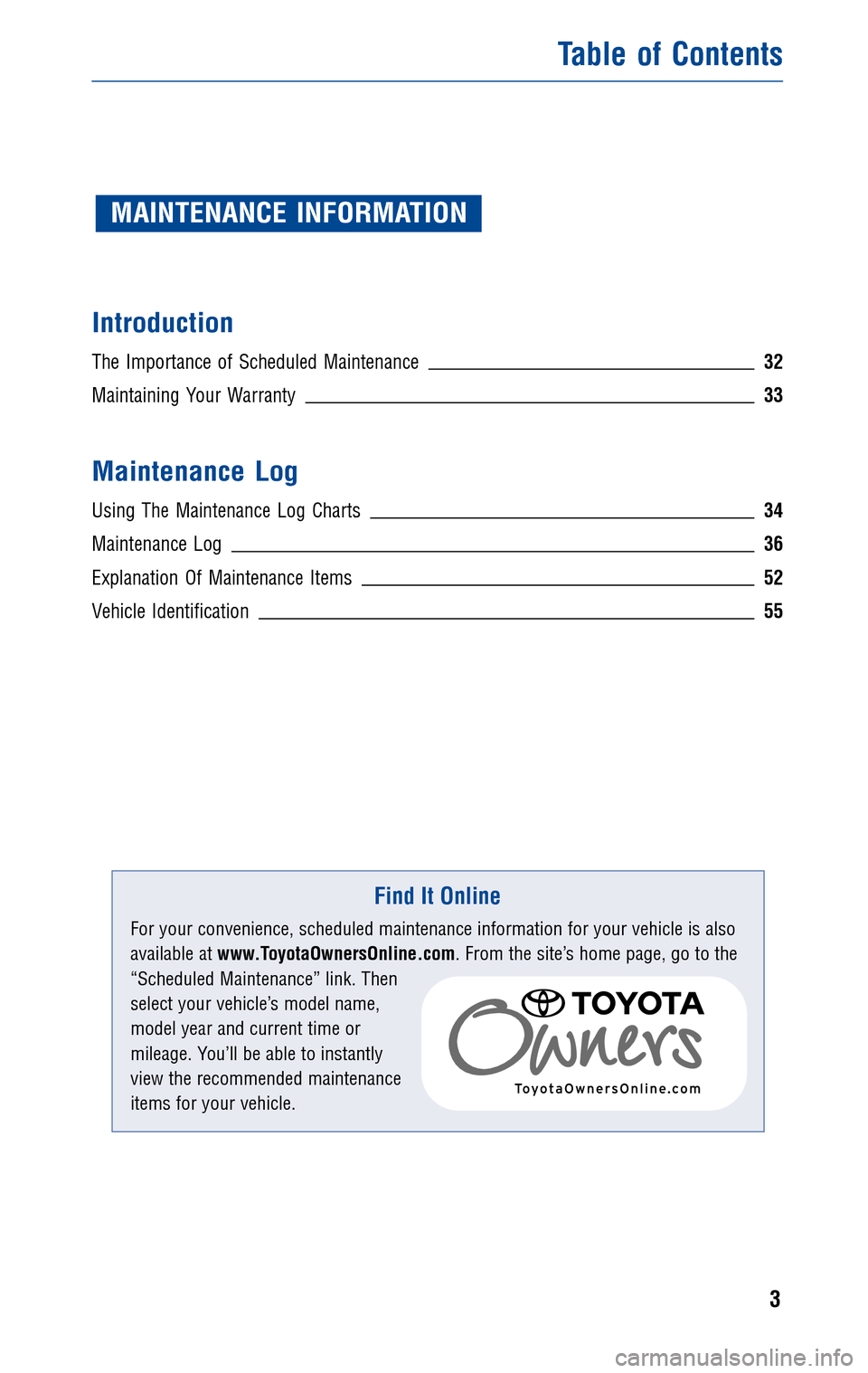 TOYOTA MATRIX 2010 E140 / 2.G Warranty And Maintenance Guide 