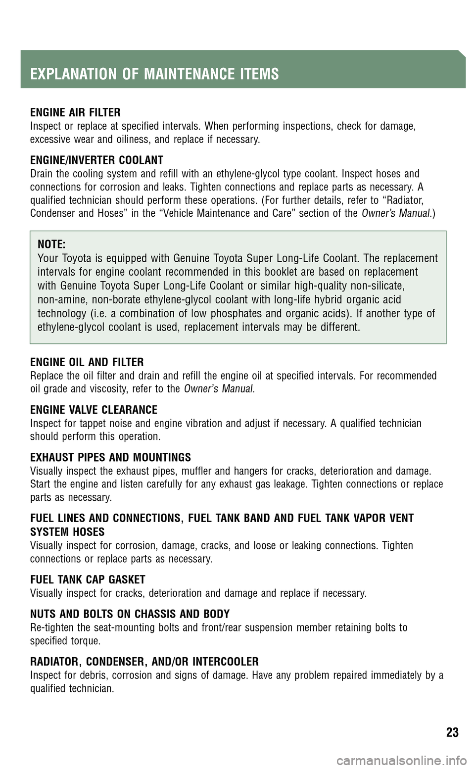 TOYOTA PRIUS 2009 2.G Scheduled Maintenance Guide 