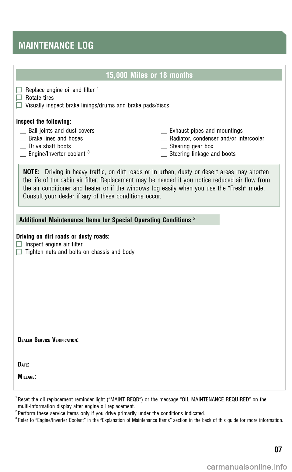 TOYOTA PRIUS 2009 2.G Scheduled Maintenance Guide 