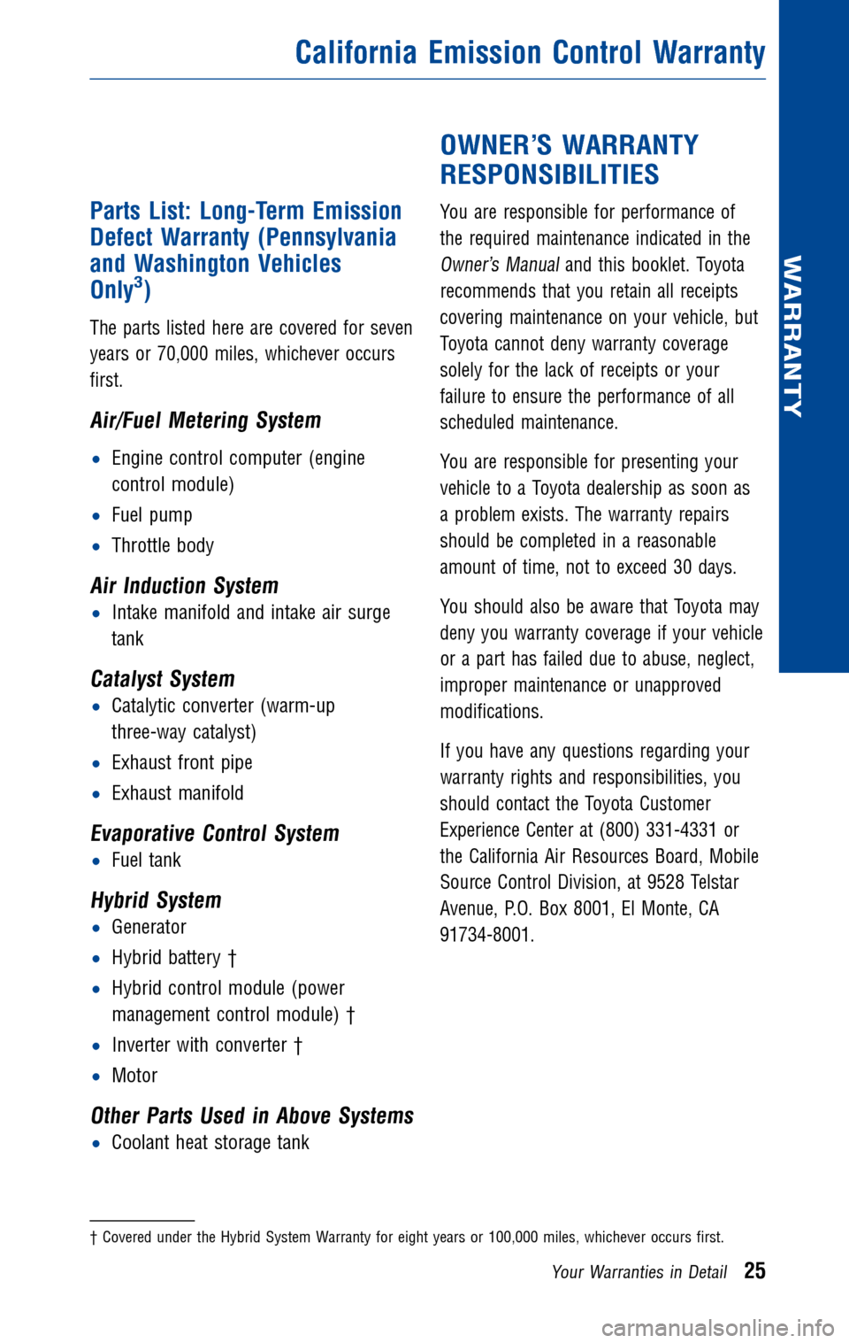 TOYOTA PRIUS 2010 3.G Warranty And Maintenance Guide TOYOTA PRIUS 2010 3.G Warranty And Maintenance Guide