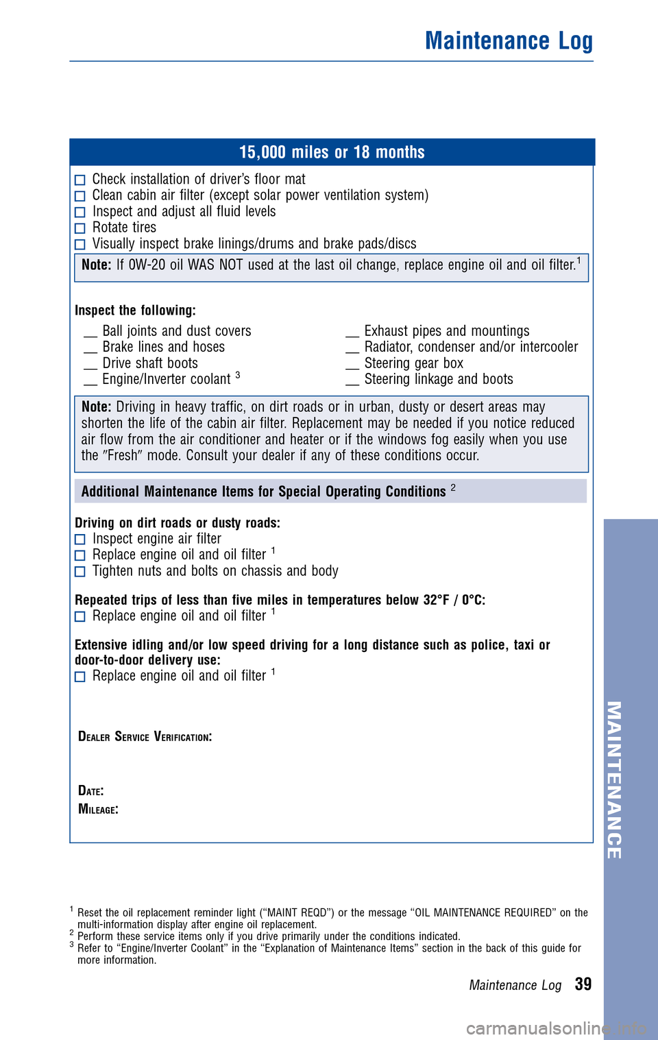 TOYOTA PRIUS 2010 3.G Warranty And Maintenance Guide 