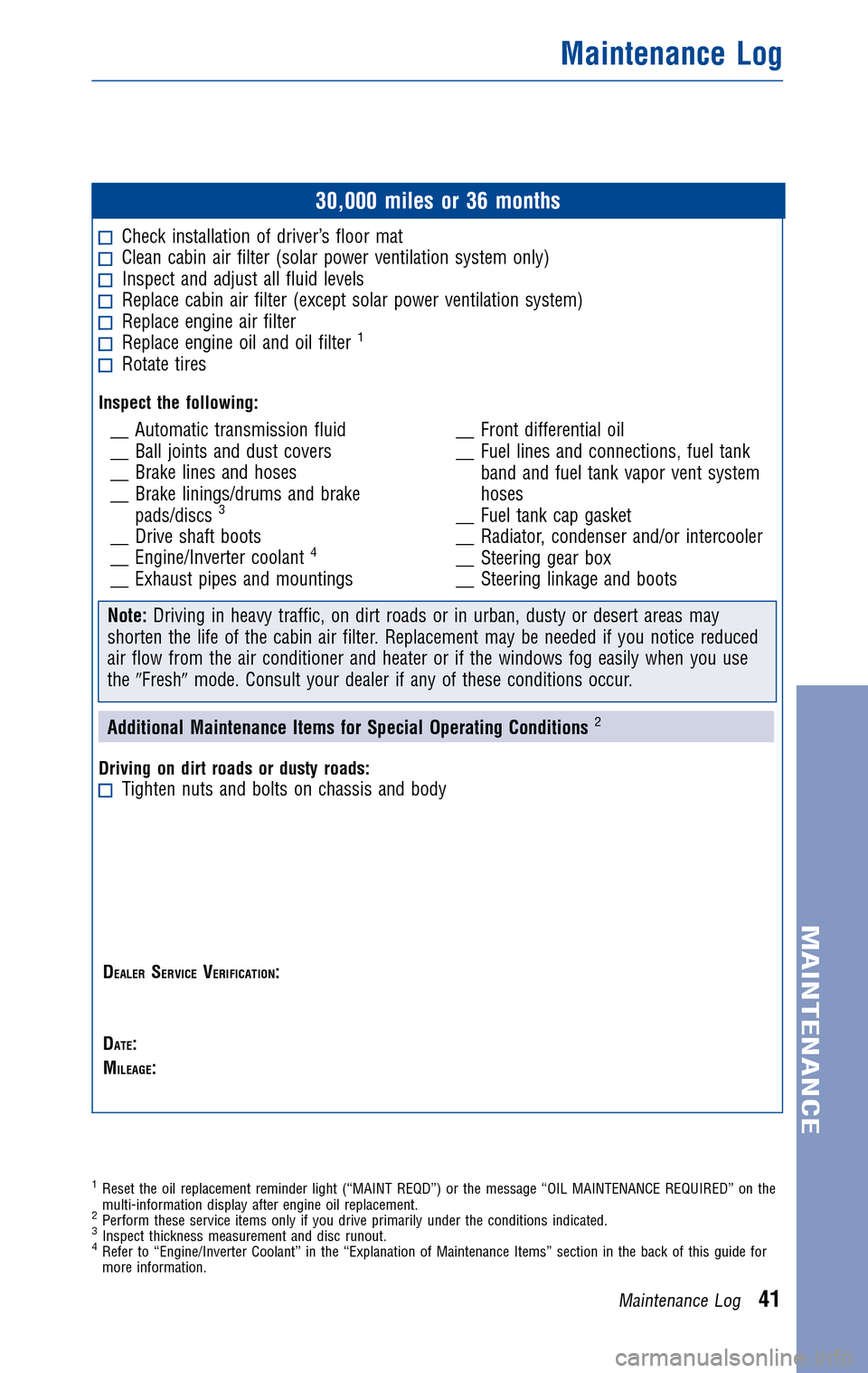 TOYOTA PRIUS 2010 3.G Warranty And Maintenance Guide 