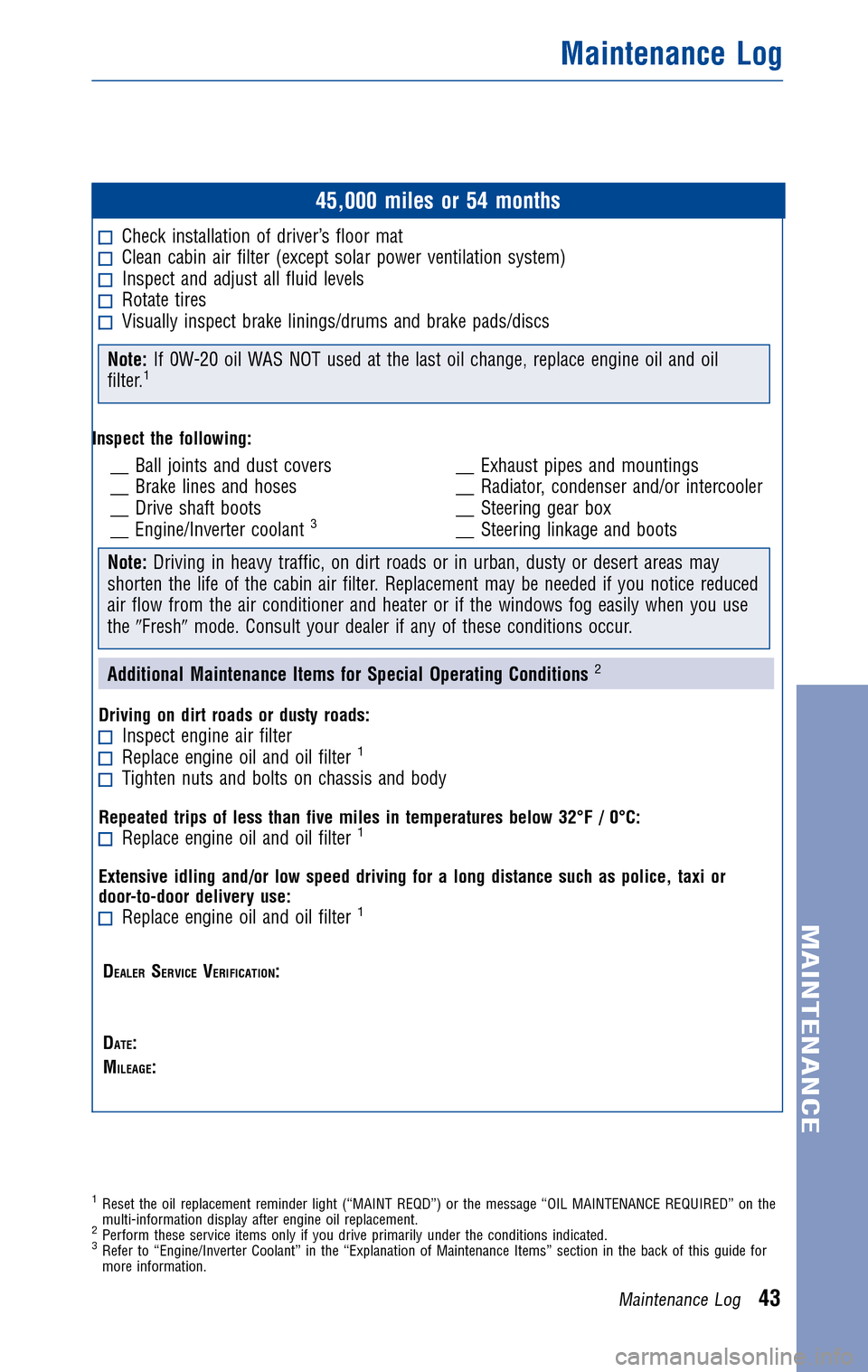 TOYOTA PRIUS 2010 3.G Warranty And Maintenance Guide 