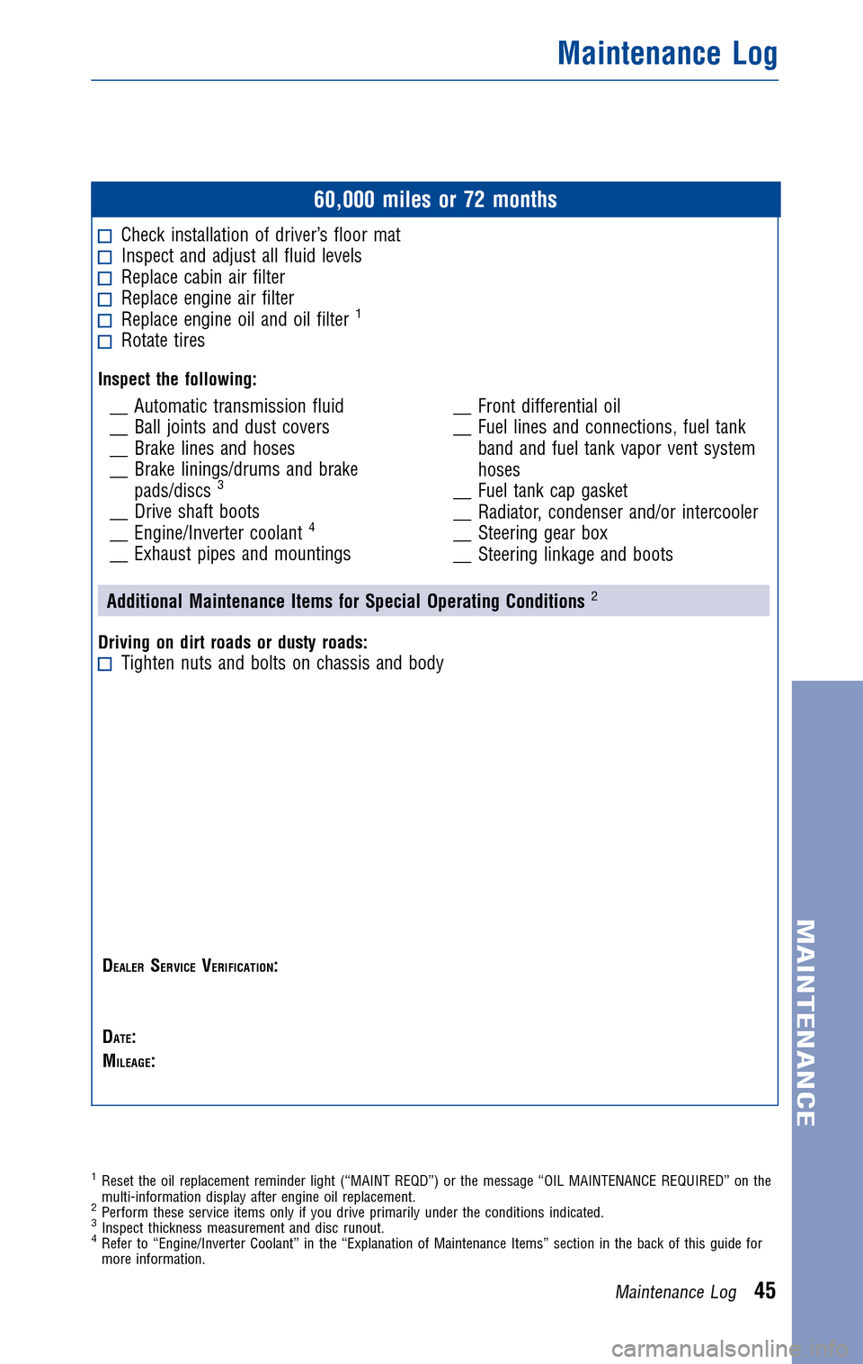 TOYOTA PRIUS 2010 3.G Warranty And Maintenance Guide 