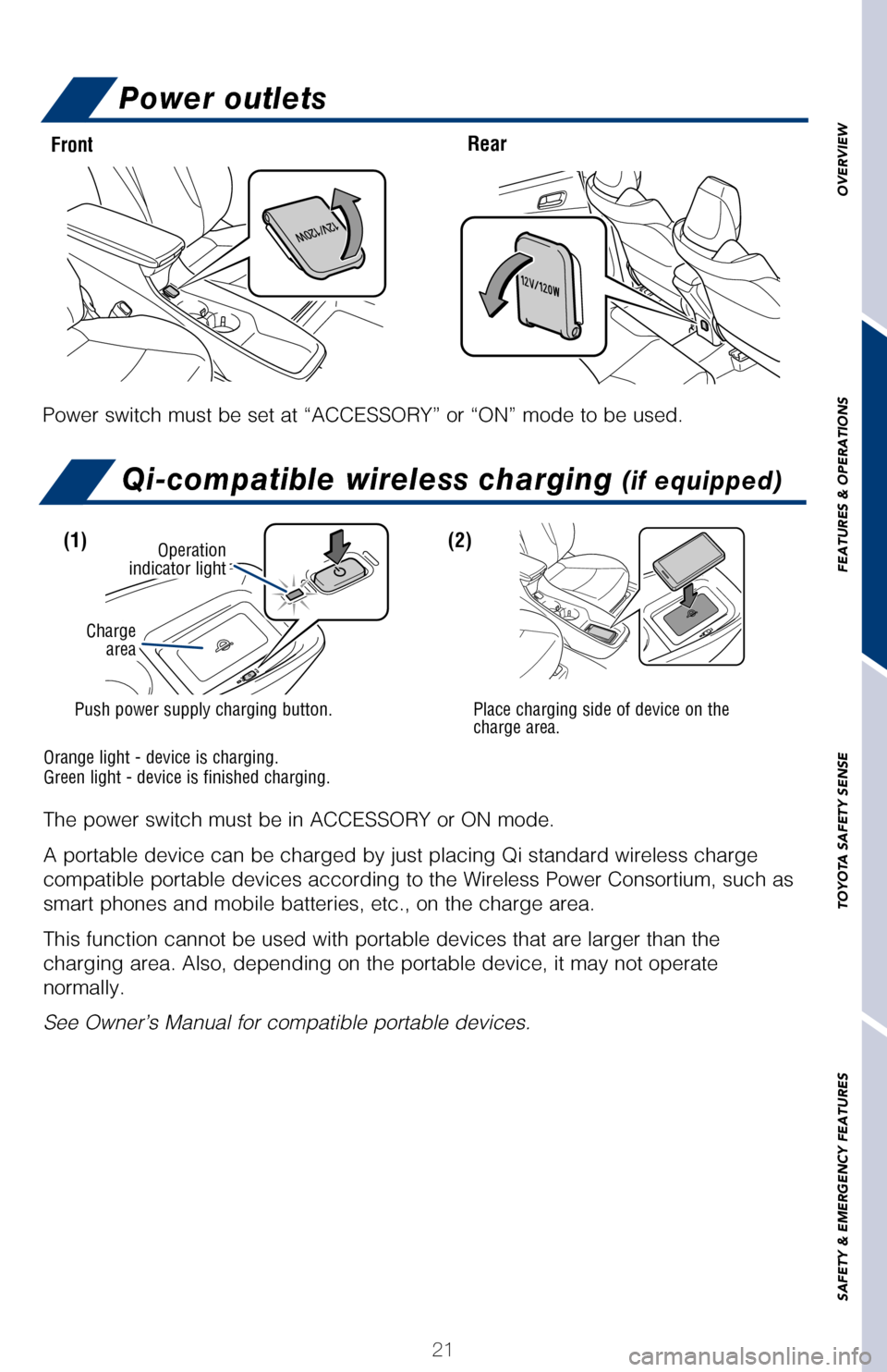 TOYOTA PRIUS 2017 4.G Quick Reference Guide OVERVIEW
FEATURES & OPERATIONS
TOYOTA SAFETY SENSE
SAFETY & EMERGENCY FEATURES
TYPE 2 - ENTUNE™ PREMIUM (JBL®) AUDIO WITH INTEGRATED
NAVIGATION AND APP SUITE
21
Qi-compatible wireless charging (if TOYOTA PRIUS 2017 4.G Quick Reference Guide OVERVIEW
FEATURES & OPERATIONS
TOYOTA SAFETY SENSE
SAFETY & EMERGENCY FEATURES
TYPE 2 - ENTUNE™ PREMIUM (JBL®) AUDIO WITH INTEGRATED
NAVIGATION AND APP SUITE
21
Qi-compatible wireless charging (if
