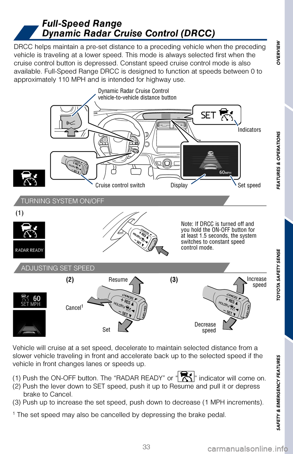 TOYOTA PRIUS 2017 4.G Quick Reference Guide SWS is a function of LDA and is designed to detect swaying based on the \
vehicle
location in the lane and the driver’s steering wheel operation. To he\
lp prevent
swaying, the system alerts the d TOYOTA PRIUS 2017 4.G Quick Reference Guide SWS is a function of LDA and is designed to detect swaying based on the \
vehicle
location in the lane and the driver’s steering wheel operation. To he\
lp prevent
swaying, the system alerts the d