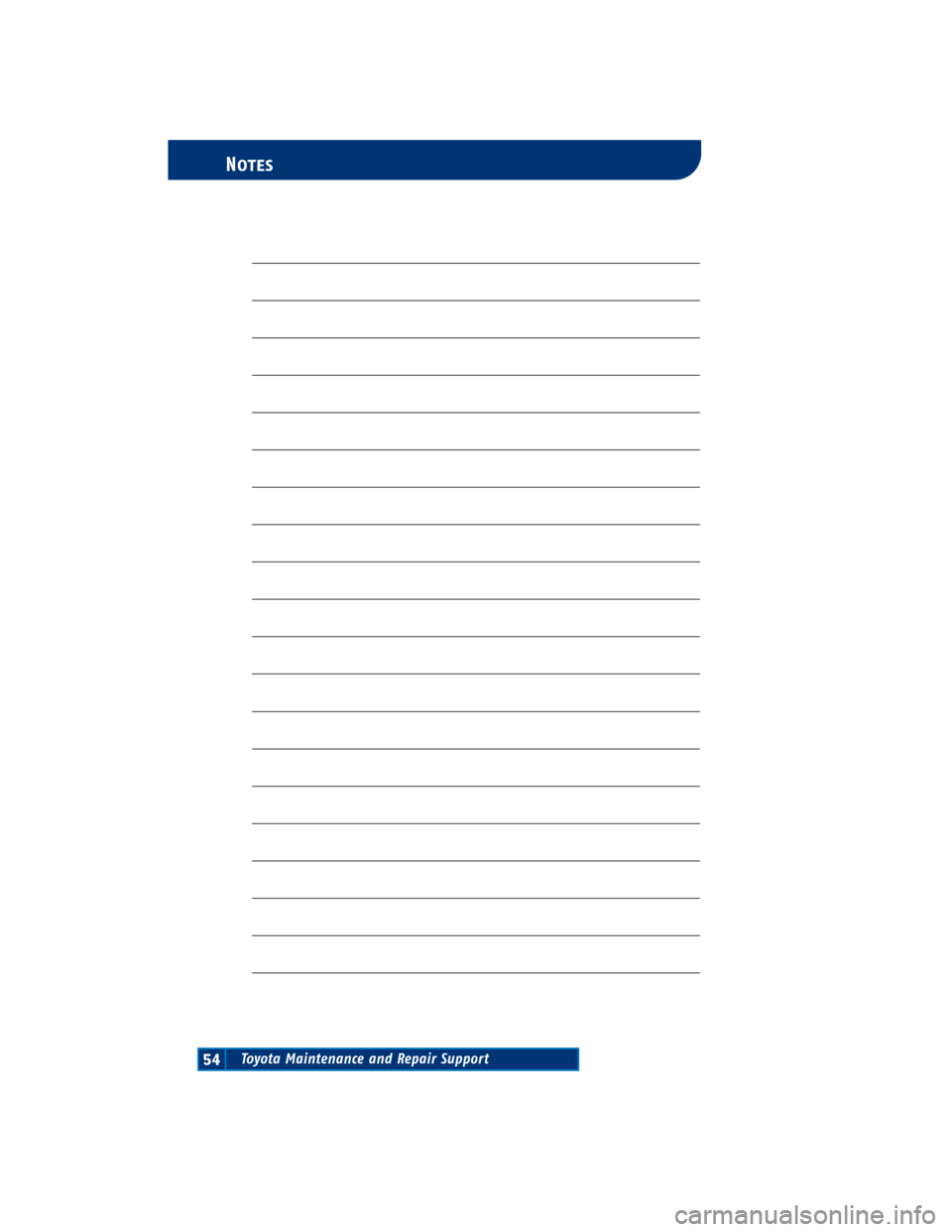 TOYOTA RAV4 2004 XA20 / 2.G Scheduled Maintenance Guide Toyota Maintenance and Repair Support54
Notes TOYOTA RAV4 2004 XA20 / 2.G Scheduled Maintenance Guide Toyota Maintenance and Repair Support54
Notes
