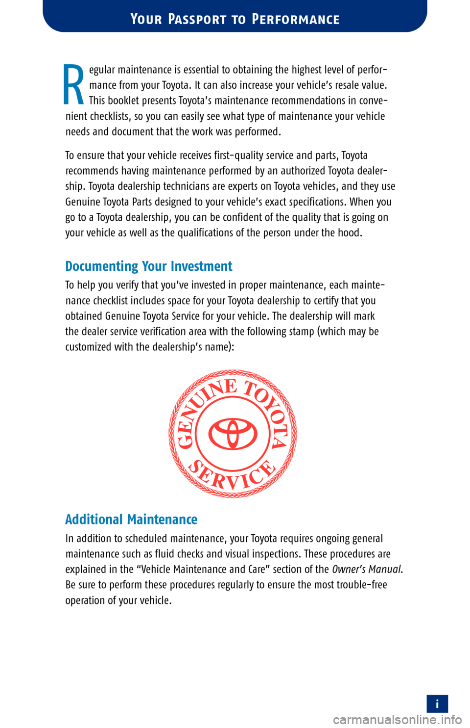 TOYOTA RAV4 2005 XA30 / 3.G Scheduled Maintenance Guide 