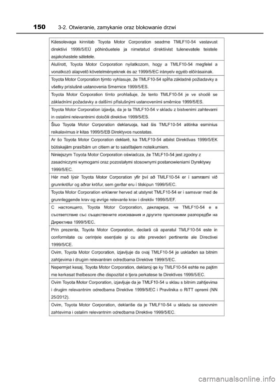 TOYOTA AURIS HYBRID 2017  Instrukcja obsługi (in Polish) 1503-2. Otwieranie, zamykanie oraz blokowanie drzwi
8 Auris HV OM12L07E  3/13/17  12:22 PM  Page 150    (Black plate) 