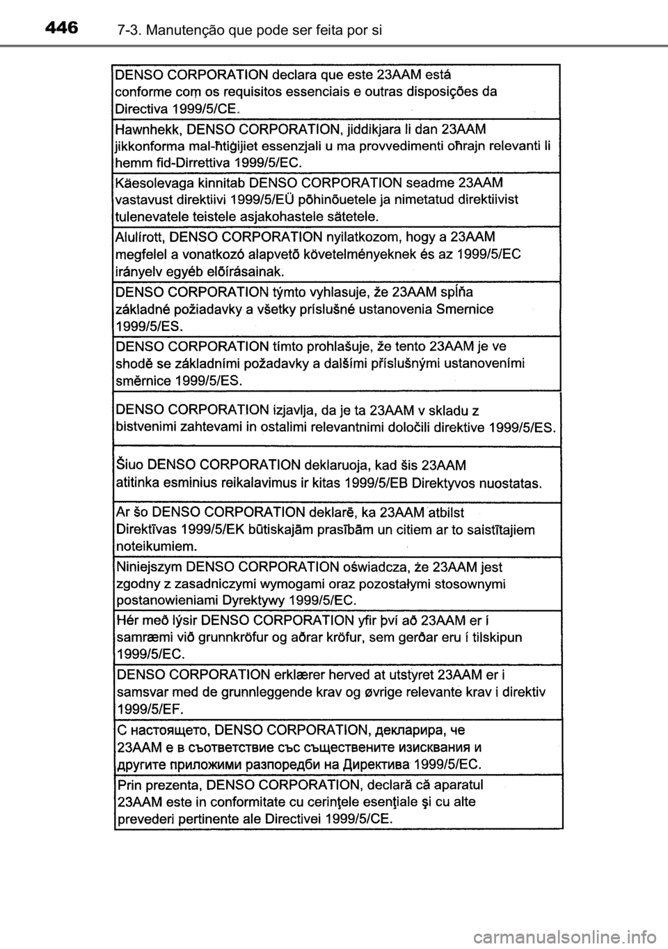 TOYOTA AURIS HYBRID 2017  Manual de utilização (in Portuguese) 446������0�D�Q�X�W�H�Q�o�m�R��T�X�H��S�R�G�H��V�H�U��I�H�L�W�D��S�R�U��V�L 