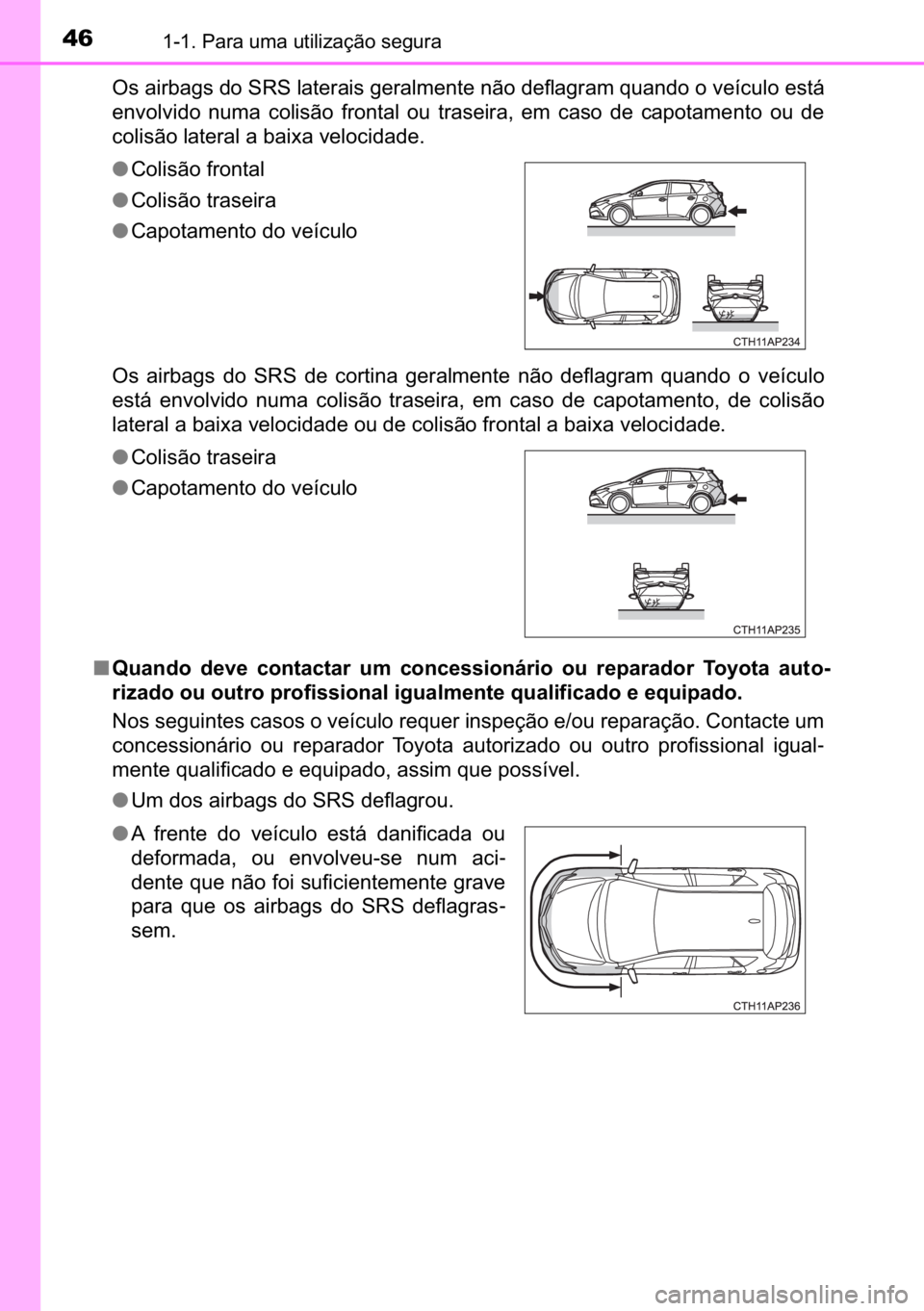 TOYOTA AURIS HYBRID 2017  Manual de utilização (in Portuguese) 46������3�D�U�D��X�P�D��X�W�L�O�L�]�D�o�m�R��V�H�J�X�U�D
�2�V��D�L�U�E�D�J�V��G�R��6�5�6��O�D�W�H�U�D�L�V��J�H�U�D�O�P�H�Q�W�H��Q�m�R��G�H�I�O�D�J�U�D�P��T�X�D�Q�G�R��R��Y�H�t�F�X�O�