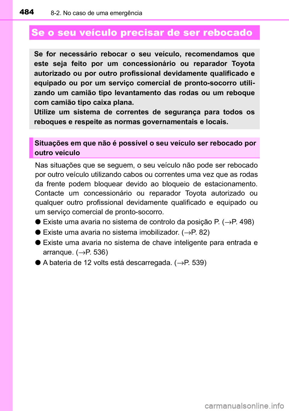 TOYOTA AURIS HYBRID 2017  Manual de utilização (in Portuguese) 484������1�R��F�D�V�R��G�H��X�P�D��H�P�H�U�J�r�Q�F�L�D
�1�D�V��V�L�W�X�D�o�}�H�V��T�X�H��V�H��V�H�J�X�H�P���R��V�H�X��Y�H�t�F�X�O�R��Q�m�R��S�R�G�H��V�H�U��U�H�E�R�F�D�G�R
�S�R�U�