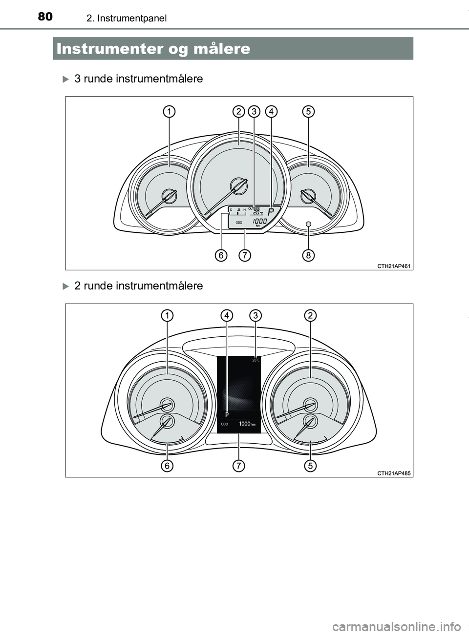 TOYOTA AURIS TOURING SPORTS 2017  Instruksjoner for bruk (in Norwegian) 802. Instrumentpanel
AURIS Touring Sports (OM12L13NO)
3 runde instrumentmålere
2 runde instrumentmålere
Instrumenter og målere
OM12L13NO.book  Page 80  Monday, January 30, 2017  9:39 AM 