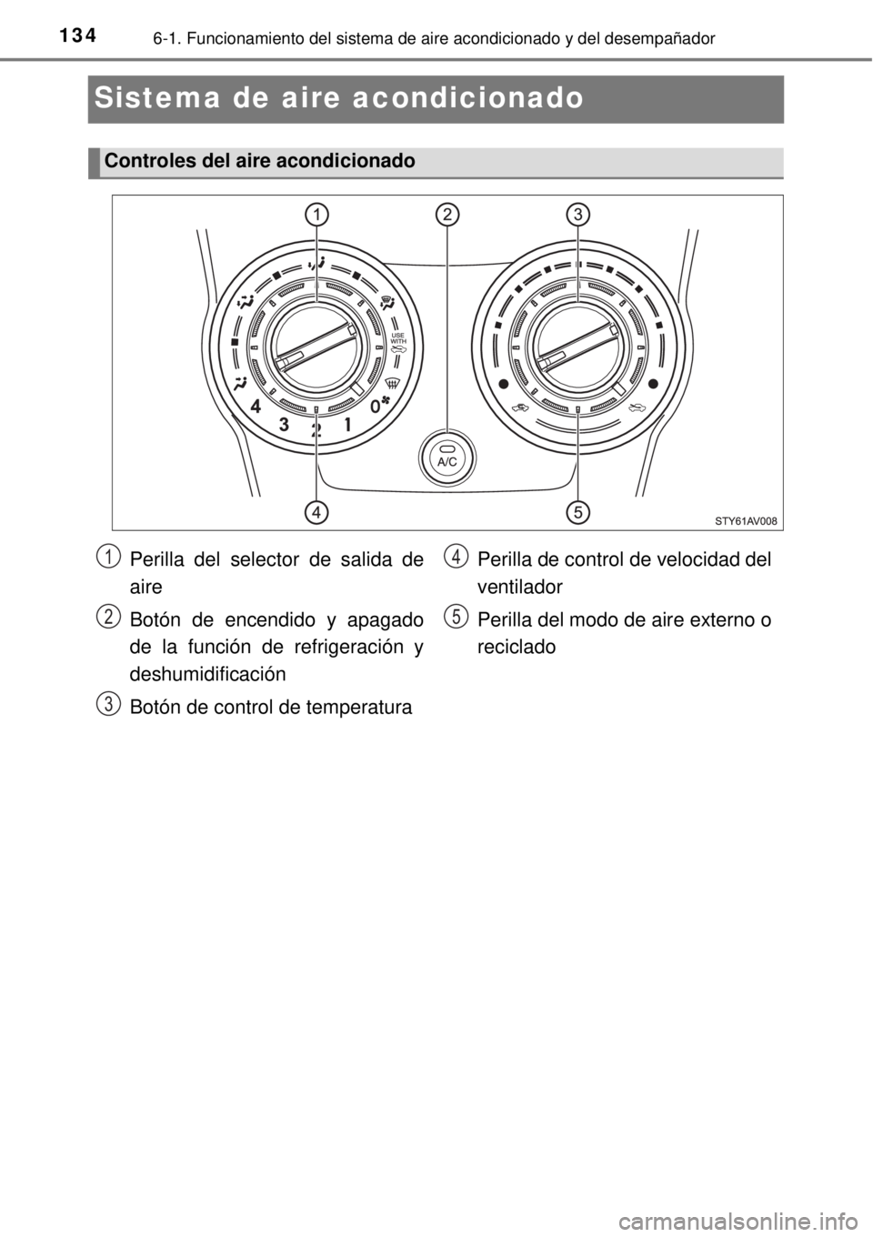 TOYOTA AVANZA 2018 Manual del propietario (in Spanish) 1346-1. Funcionamiento del sistema de aire acondicionado y del desempañador
Sistema de aire acondicionado
Controles del aire acondicionado
Perilla del selector de salida de
aire
Botón de encendido y TOYOTA AVANZA 2018 Manual del propietario (in Spanish) 1346-1. Funcionamiento del sistema de aire acondicionado y del desempañador
Sistema de aire acondicionado
Controles del aire acondicionado
Perilla del selector de salida de
aire
Botón de encendido y