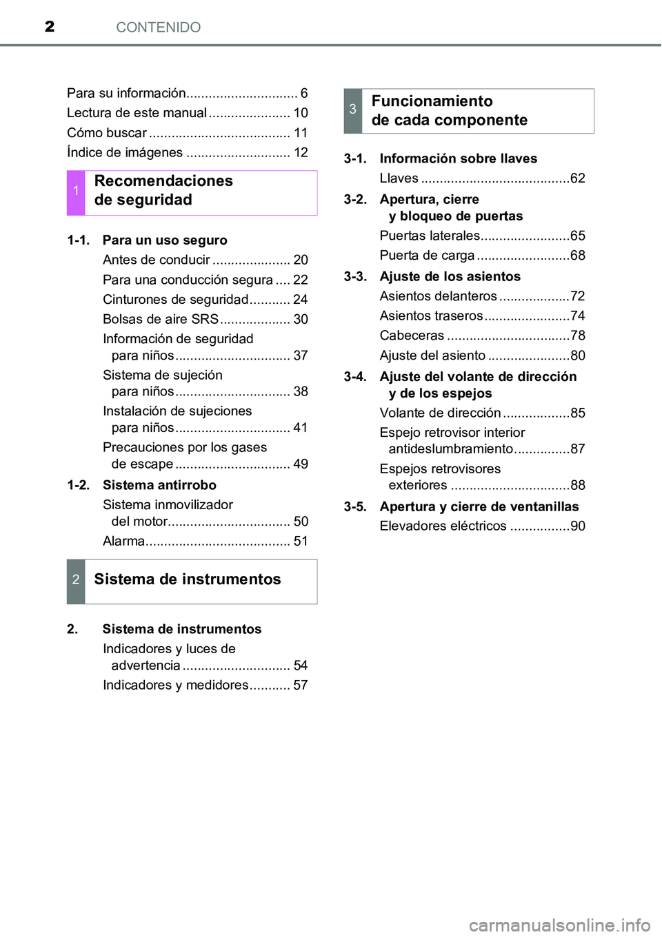 TOYOTA AVANZA 2016  Manual del propietario (in Spanish) CONTENIDO2
Para su información.............................. 6
Lectura de este manual ...................... 10
Cómo buscar ...................................... 11
Índice de imágenes ...........