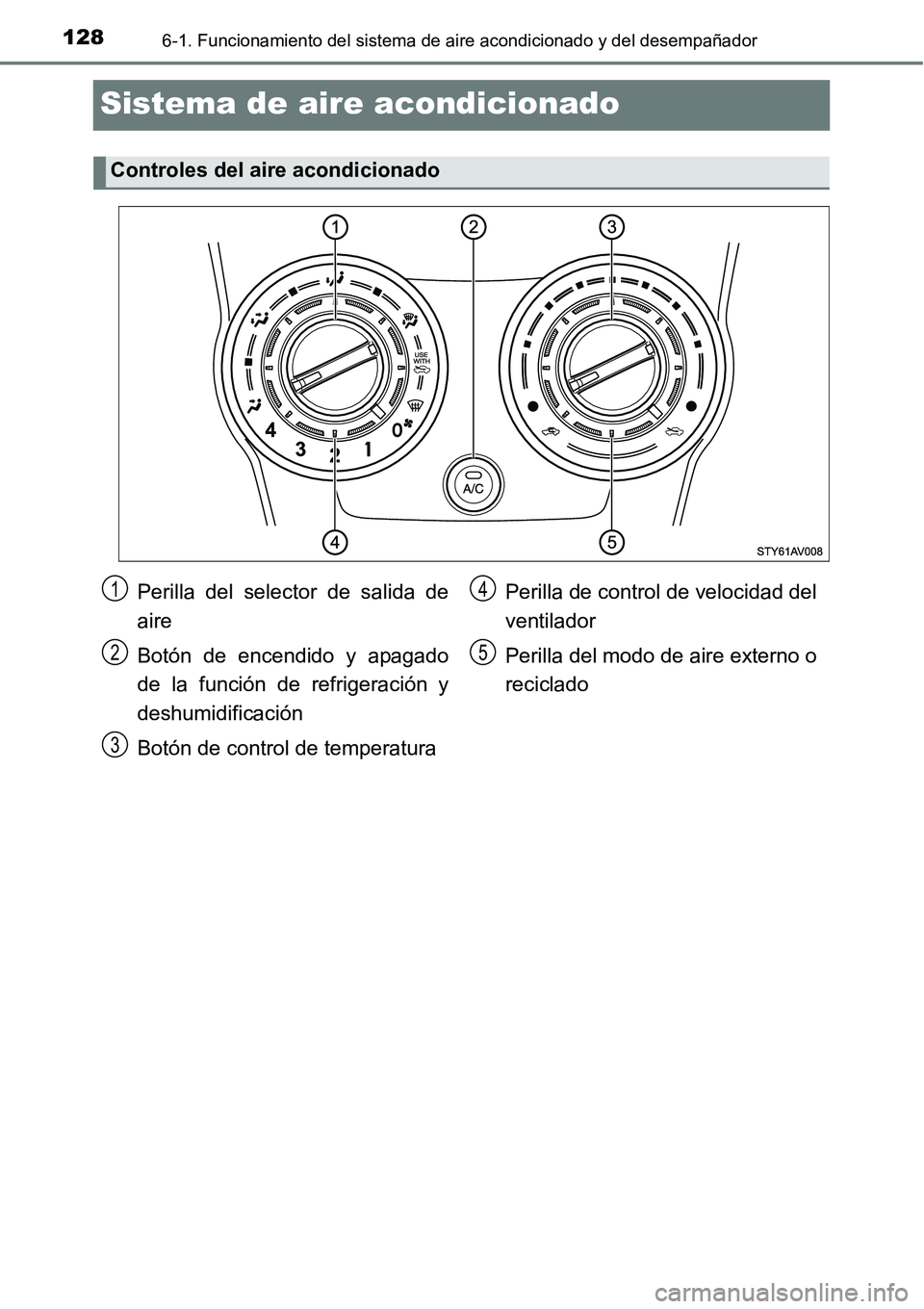 TOYOTA AVANZA 2016 Manual del propietario (in Spanish) 1286-1. Funcionamiento del sistema de aire acondicionado y del desempañador
Sistema de aire acondicionado
Controles del aire acondicionado
Perilla del selector de salida de
aire
Botón de encendido y TOYOTA AVANZA 2016 Manual del propietario (in Spanish) 1286-1. Funcionamiento del sistema de aire acondicionado y del desempañador
Sistema de aire acondicionado
Controles del aire acondicionado
Perilla del selector de salida de
aire
Botón de encendido y