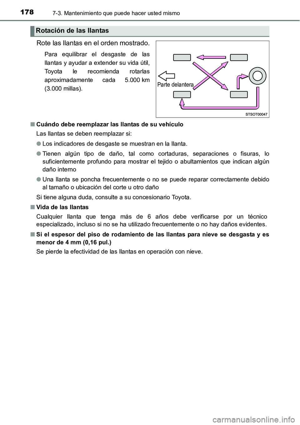 TOYOTA AVANZA 2016 Manual del propietario (in Spanish) 1787-3. Mantenimiento que puede hacer usted mismo
Rote las llantas en el orden mostrado.
Para equilibrar el desgaste de las
llantas y ayudar a extender su vida útil,
Toyota le recomienda rotarlas
apr TOYOTA AVANZA 2016 Manual del propietario (in Spanish) 1787-3. Mantenimiento que puede hacer usted mismo
Rote las llantas en el orden mostrado.
Para equilibrar el desgaste de las
llantas y ayudar a extender su vida útil,
Toyota le recomienda rotarlas
apr