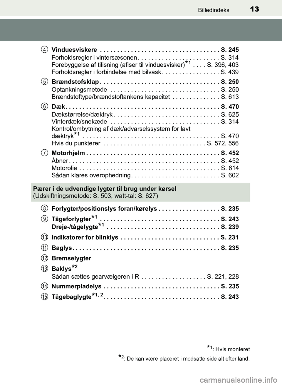 TOYOTA AVENSIS 2018 Brugsanvisning (in Danish) 13Billedindeks
AVENSIS OM20C79DKVinduesviskere . . . . . . . . . . . . . . . . . . . . . . . . . . . . . . . . . . . S. 245
Forholdsregler i vintersæsonen . . . . . . . . . . . . . . . . . . . . . . TOYOTA AVENSIS 2018 Brugsanvisning (in Danish) 13Billedindeks
AVENSIS OM20C79DKVinduesviskere . . . . . . . . . . . . . . . . . . . . . . . . . . . . . . . . . . . S. 245
Forholdsregler i vintersæsonen . . . . . . . . . . . . . . . . . . . . . .