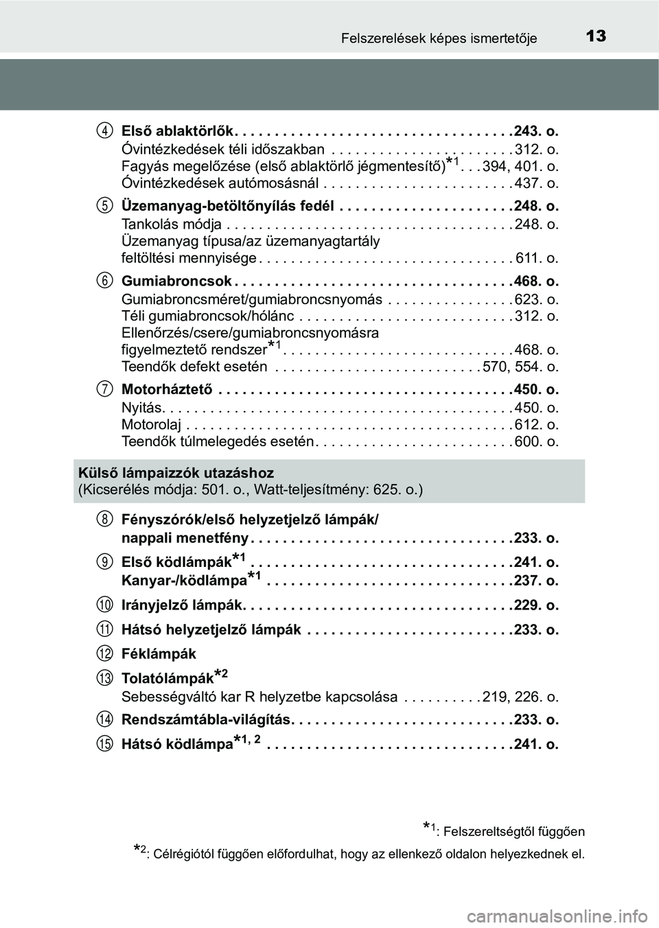 TOYOTA AVENSIS 2018 Kezelési útmutató (in Hungarian) 13Felszerelések képes ismertetője
Első ablaktörlők . . . . . . . . . . . . . . . . . . . . . . . . . . . . . . . . . . . 243. o.
Óvintézkedések téli időszakban . . . . . . . . . . . . . . TOYOTA AVENSIS 2018 Kezelési útmutató (in Hungarian) 13Felszerelések képes ismertetője
Első ablaktörlők . . . . . . . . . . . . . . . . . . . . . . . . . . . . . . . . . . . 243. o.
Óvintézkedések téli időszakban . . . . . . . . . . . . . .