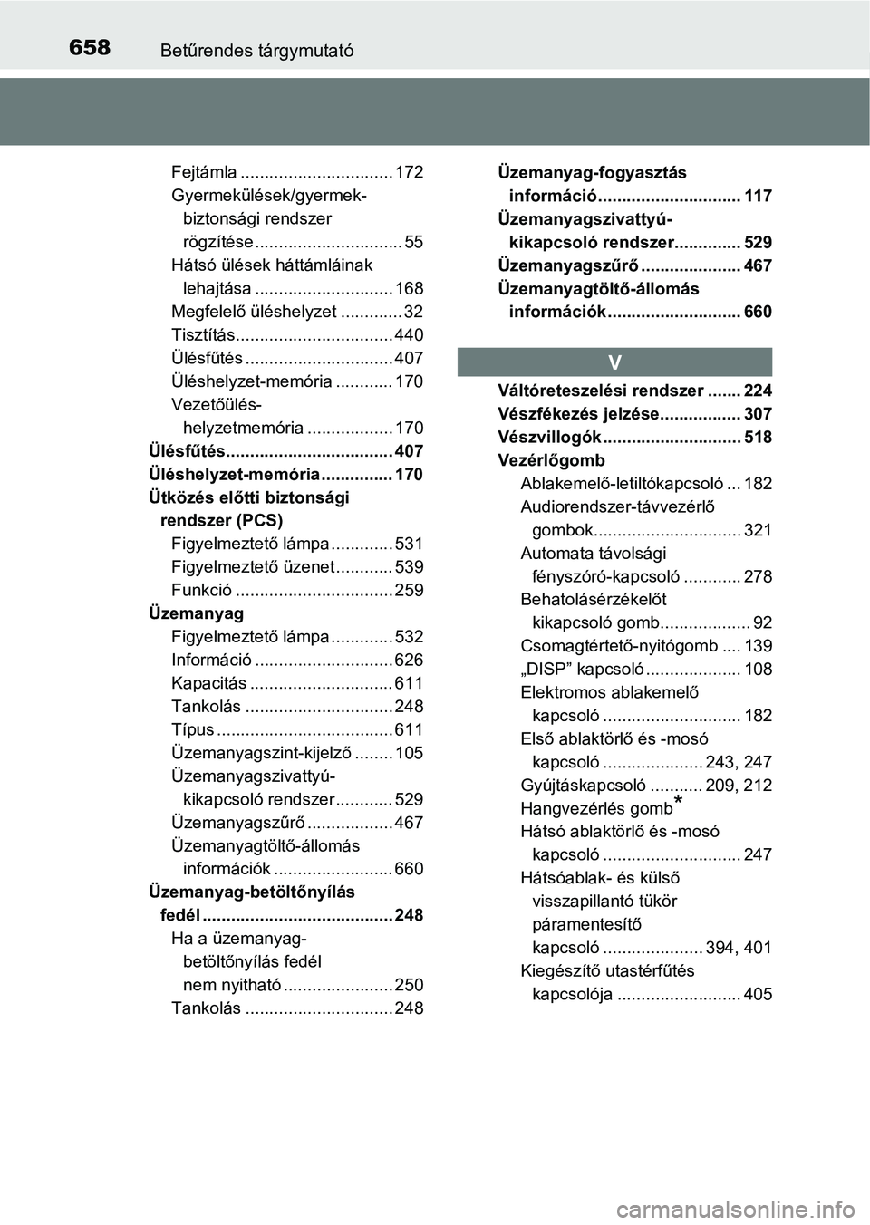 TOYOTA AVENSIS 2018 Kezelési útmutató (in Hungarian) 658Betűrendes tárgymutató
Fejtámla ................................ 172
Gyermekülések/gyermek-biztonsági rendszer
rögzítése ............................... 55
Hátsó ülések háttámláin TOYOTA AVENSIS 2018 Kezelési útmutató (in Hungarian) 658Betűrendes tárgymutató
Fejtámla ................................ 172
Gyermekülések/gyermek-biztonsági rendszer
rögzítése ............................... 55
Hátsó ülések háttámláin