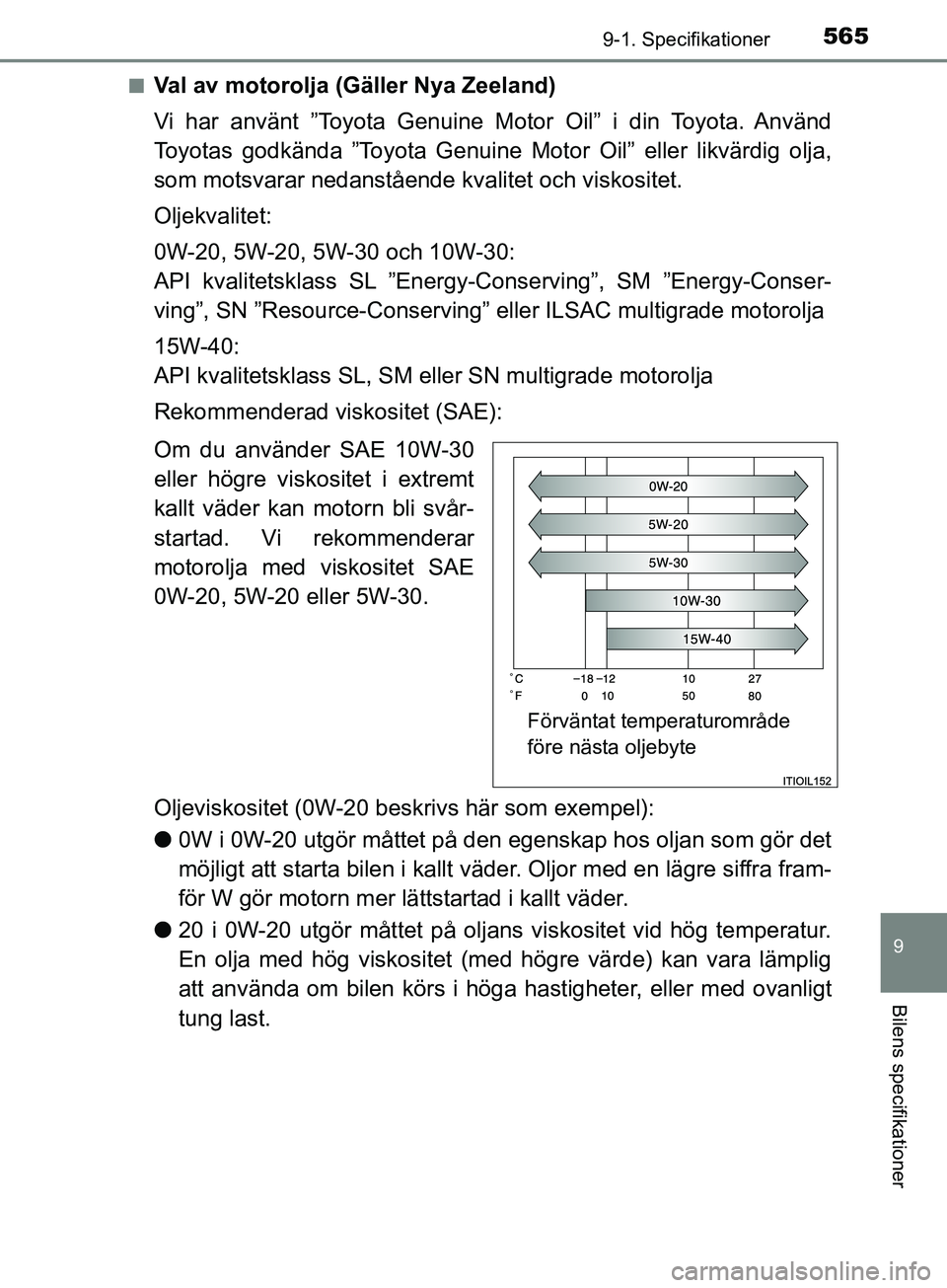 TOYOTA AVENSIS 2018 Bruksanvisningar (in Swedish) 5659-1. Specifikationer
AVENSIS_OM20C79SE
9
Bilens specifikationer
nVal av motorolja (Gäller Nya Zeeland)
Vi har använt ”Toyota Genuine Motor Oil” i din Toyota. Använd
Toyotas godkända ”Toyo TOYOTA AVENSIS 2018 Bruksanvisningar (in Swedish) 5659-1. Specifikationer
AVENSIS_OM20C79SE
9
Bilens specifikationer
nVal av motorolja (Gäller Nya Zeeland)
Vi har använt ”Toyota Genuine Motor Oil” i din Toyota. Använd
Toyotas godkända ”Toyo