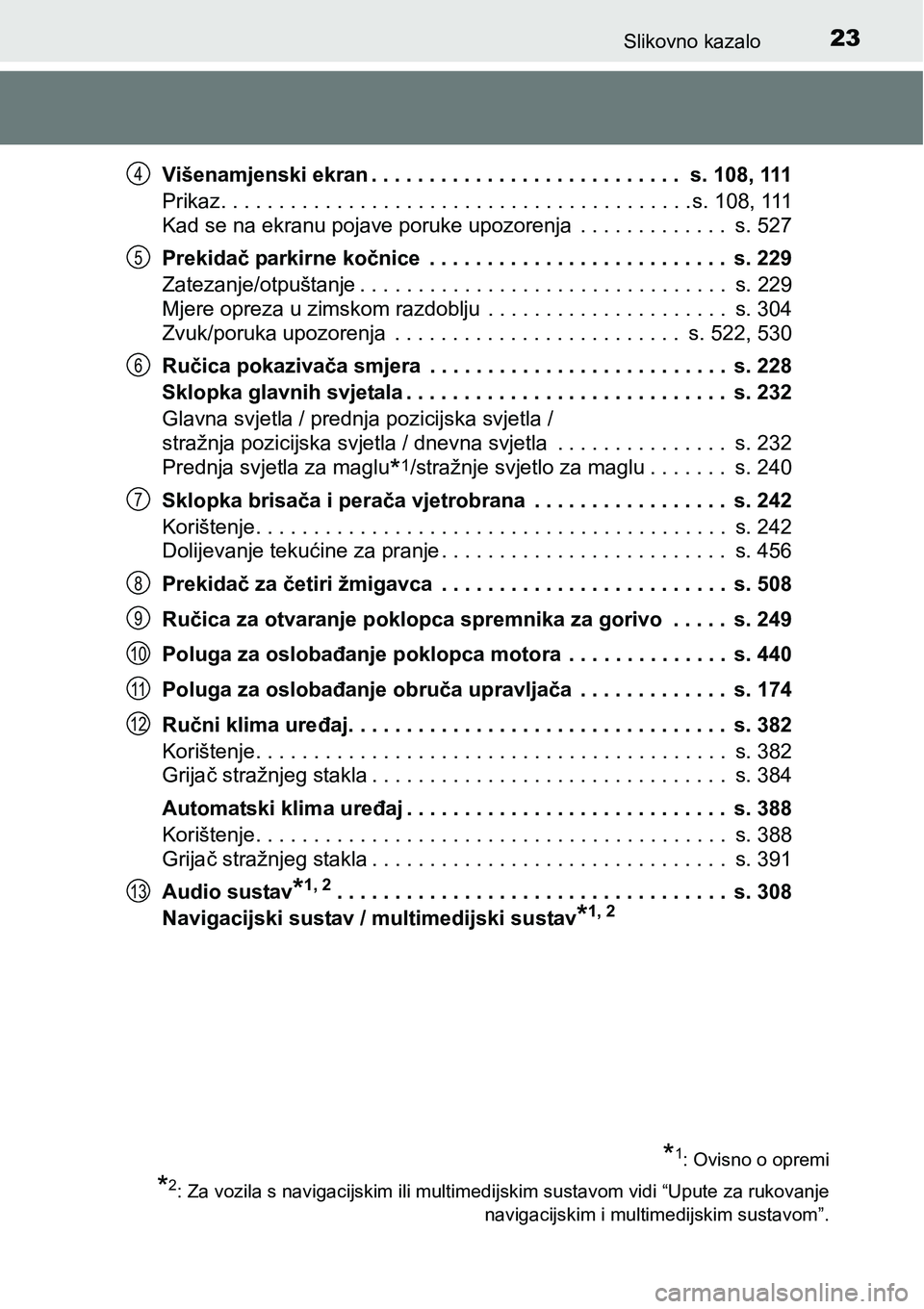 TOYOTA AVENSIS 2015  Upute Za Rukovanje (in Croatian) 23Slikovno kazalo
Višenamjenski ekran . . . . . . . . . . . . . . . . . . . . . . . . . . .  s. 108, 111
Prikaz. . . . . . . . . . . . . . . . . . . . . . . . . . . . . . . . . . . . . . . . . s. 108