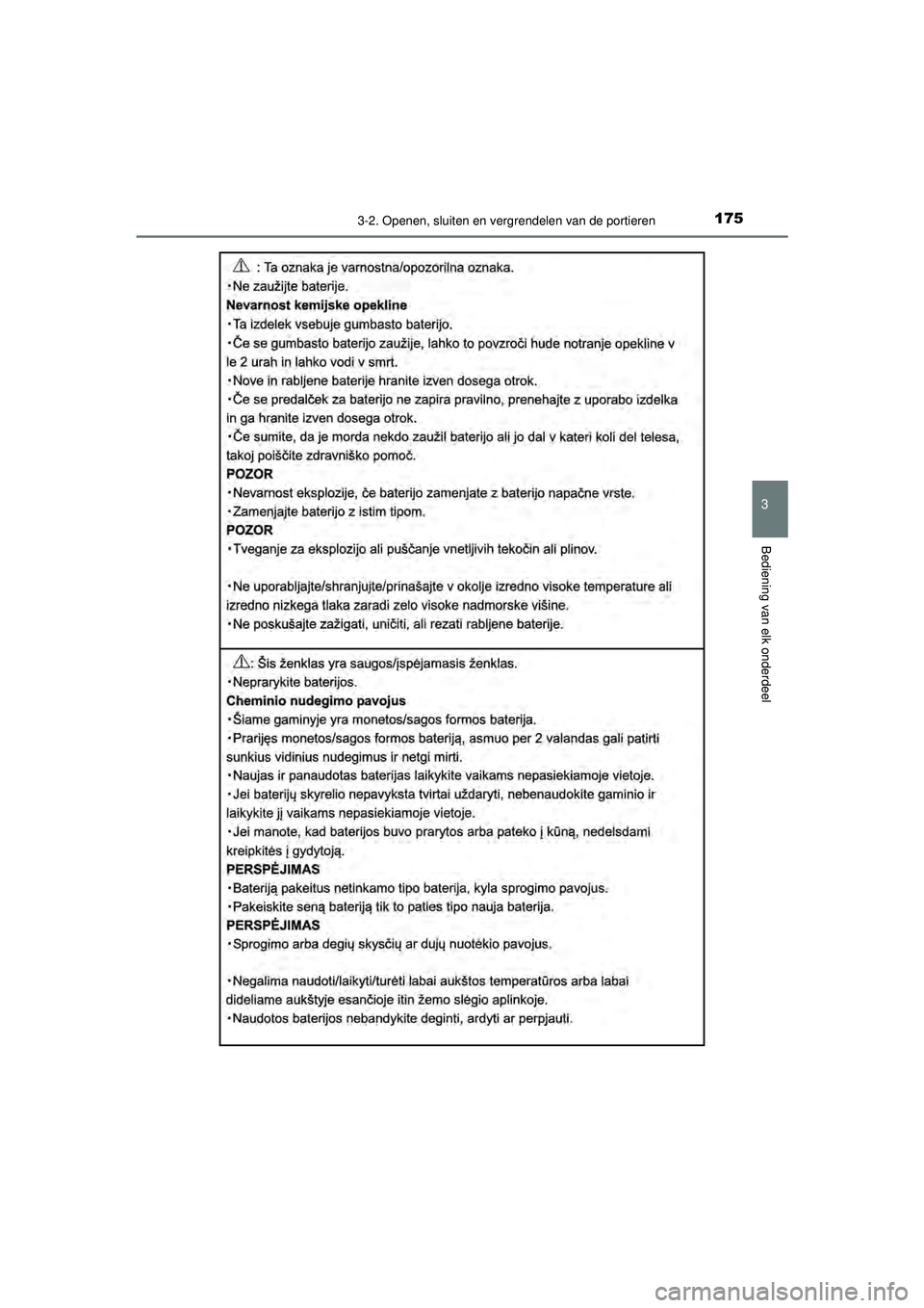 TOYOTA AYGO 2021  Instructieboekje (in Dutch) 1753-2. Openen, sluiten en vergrendelen van de portieren
3
Bediening van elk onderdeel
AYGO_OM_Europe_OM9A012E
AYGO_OM_Europe_OM9A012E.book  Page 175  Wednesday, October 28, 2020  10:30 AM 
